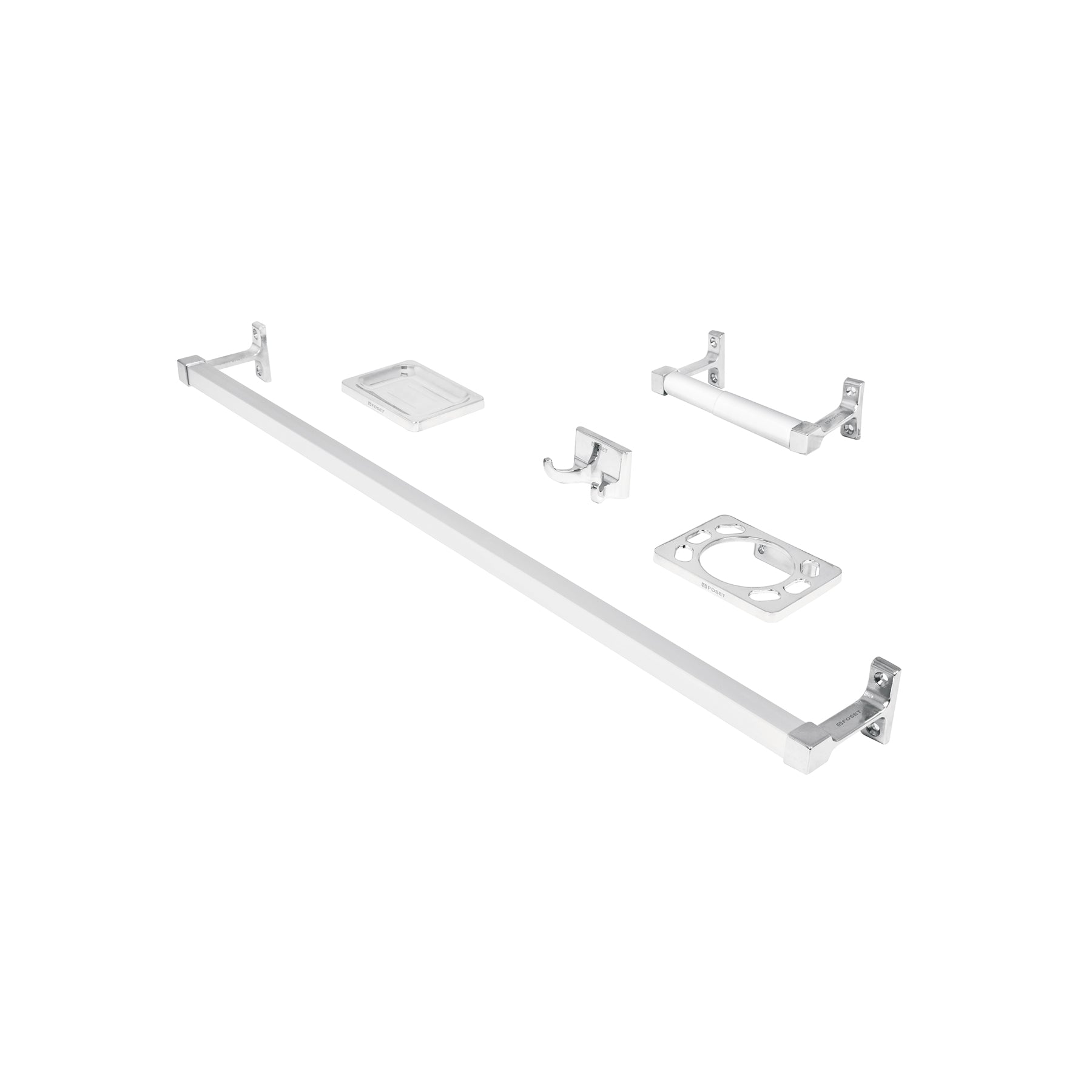 Juego de 5 accesorios para baño, metálicos, cromo, BASIC, Foset, A-900, 49607