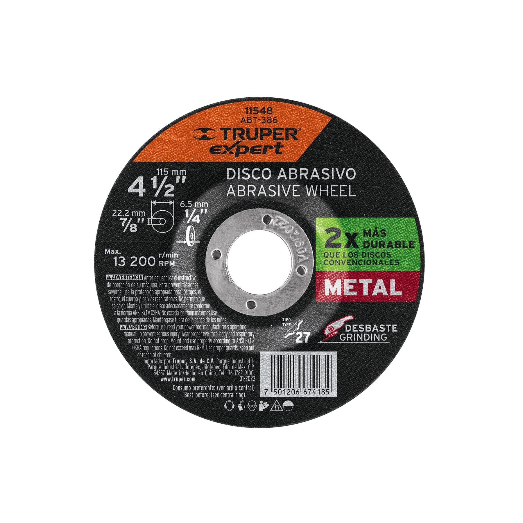 Disco Tipo 27 de 4-1/2" x 6.4 mm desbaste de metal, Expert