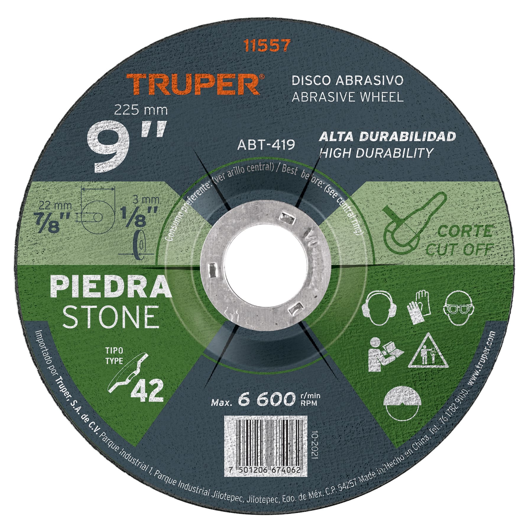 Disco Tipo 42 de 9" x 3.2 mm para corte de piedra, Truper