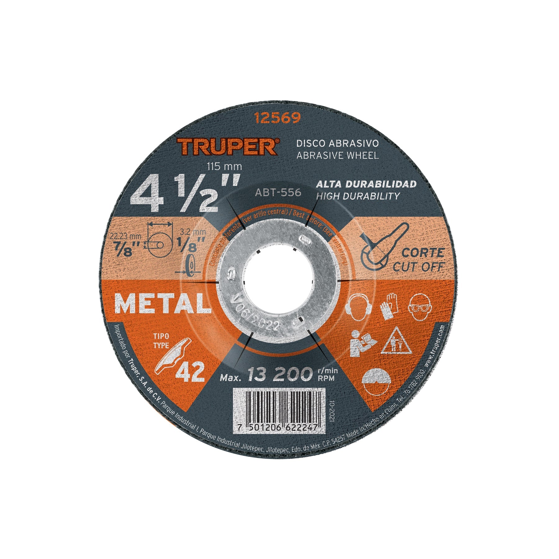 Disco Tipo 42 de 4-1/2" x 3.2 mm para corte de metal, Truper