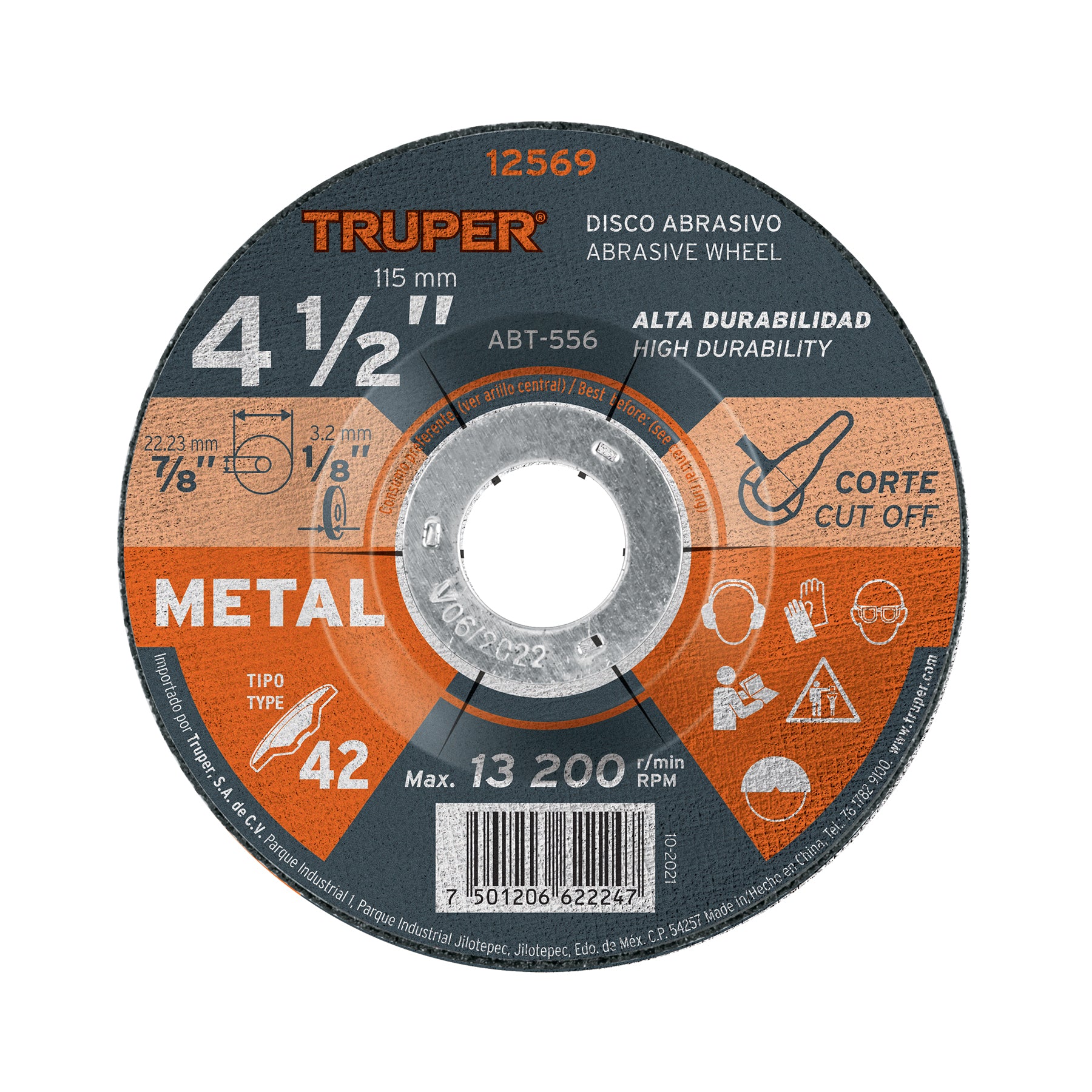 Disco Tipo 42 de 4-1/2" x 3.2 mm para corte de metal, Truper