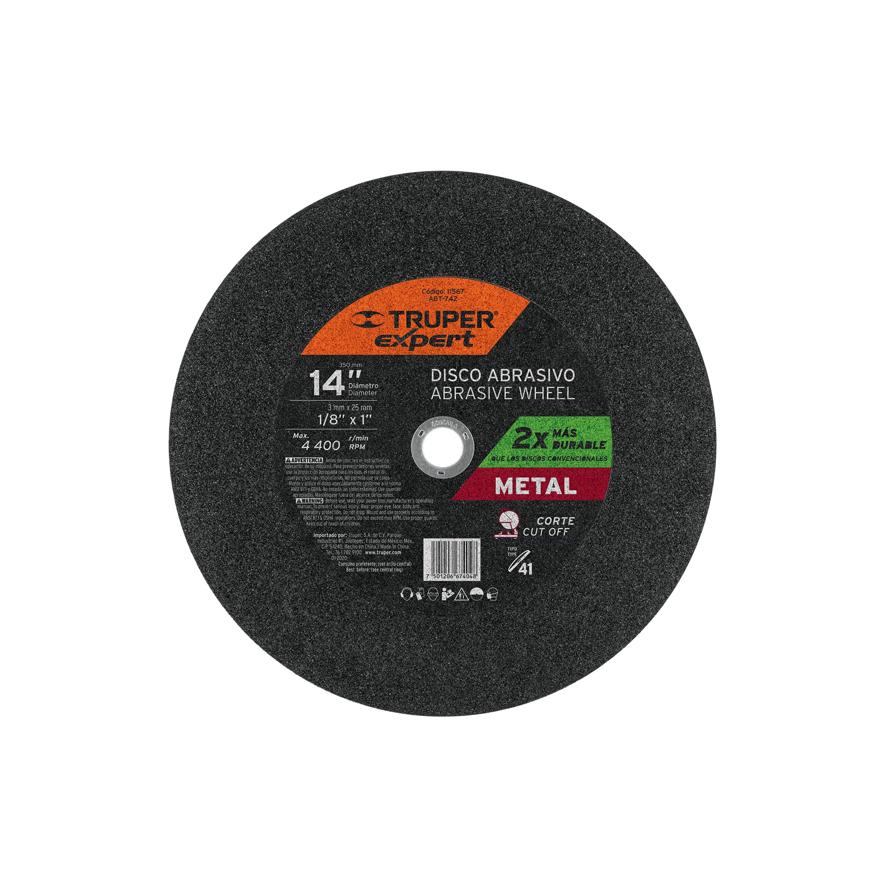 Disco Tipo 41 de 14" x 3.4 mm para corte de metal, Expert