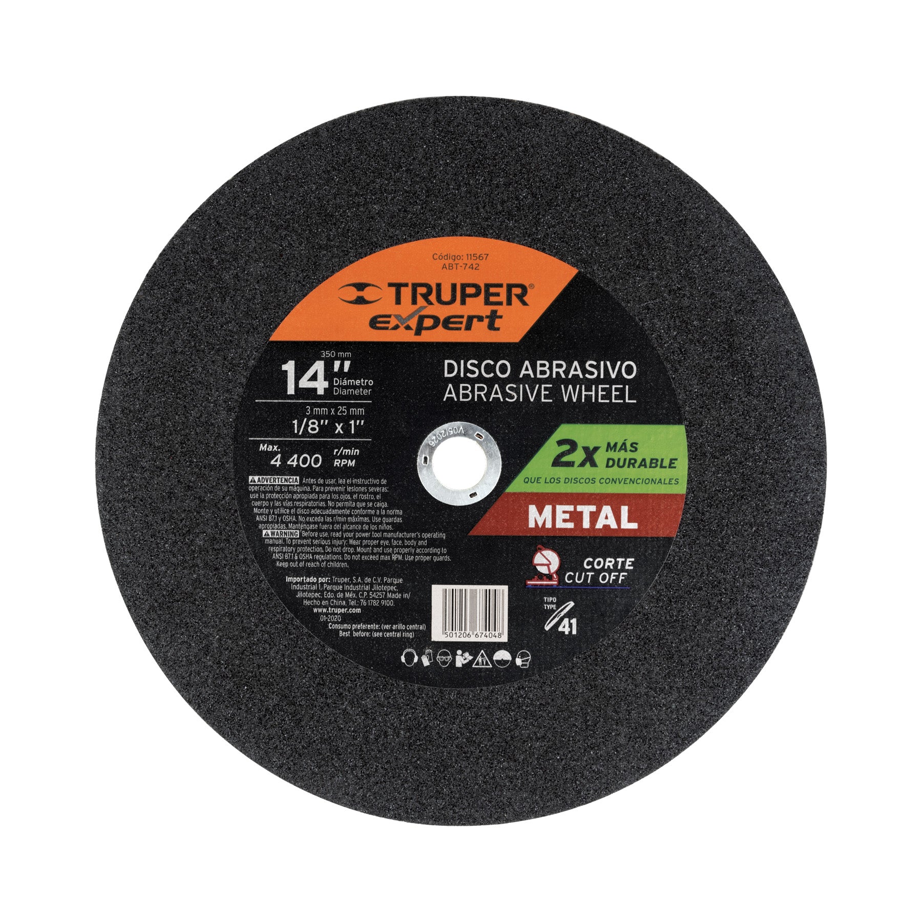 Disco Tipo 41 de 14" x 3.4 mm para corte de metal, Expert