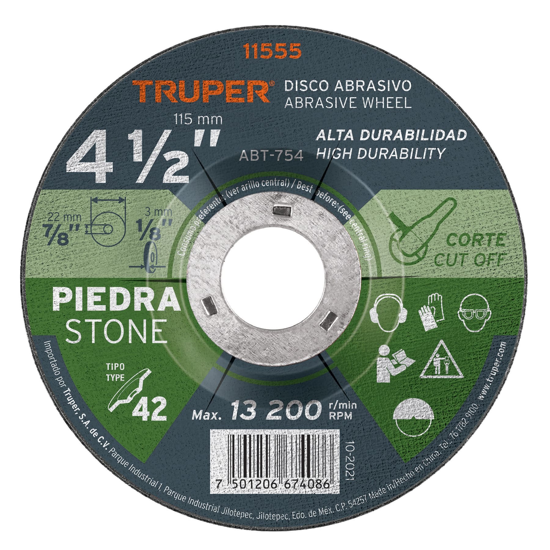 Disco Tipo 42 de 4-1/2" x 3.2 mm para corte de piedra