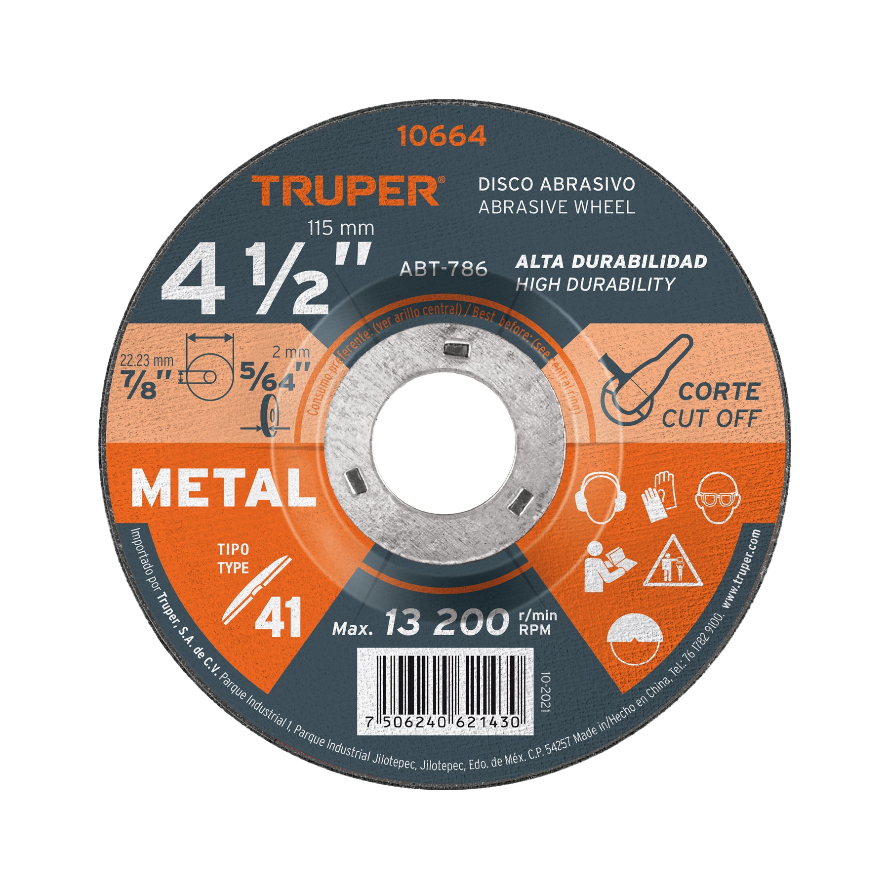 Disco de 4-1/2" para corte de metal, tipo 41, Truper
