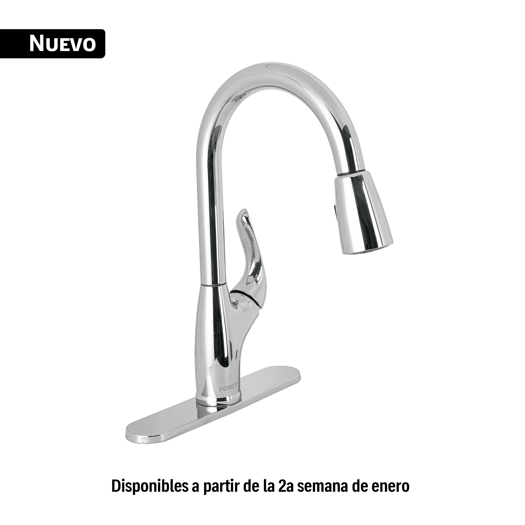 Monomando nariz retráctil para fregadero, cromo AERO, Foset, AEF-86, 44903