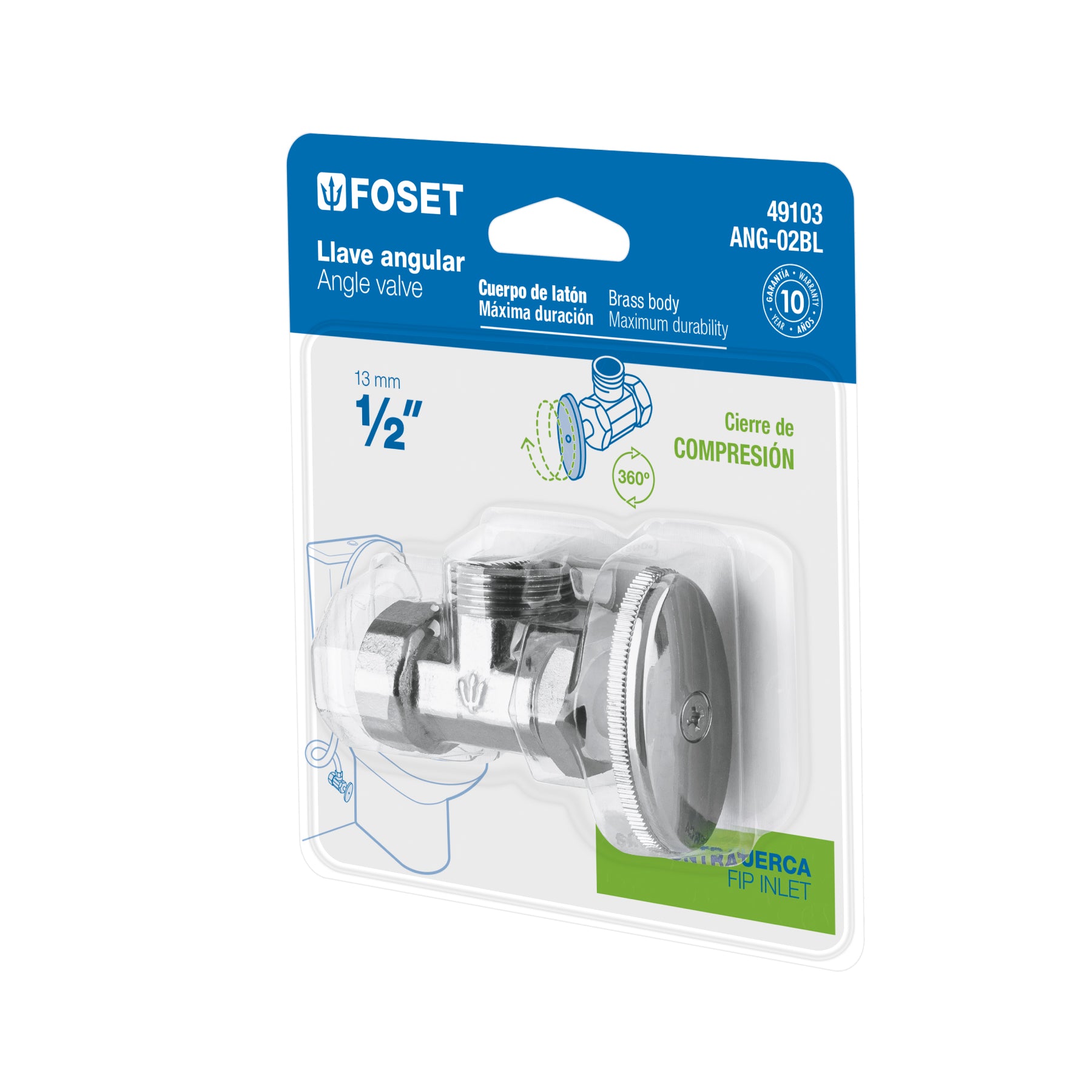 Llave angular 1/2", multivuelta, roscable, blíster, Foset, ANG-02BL, 49103