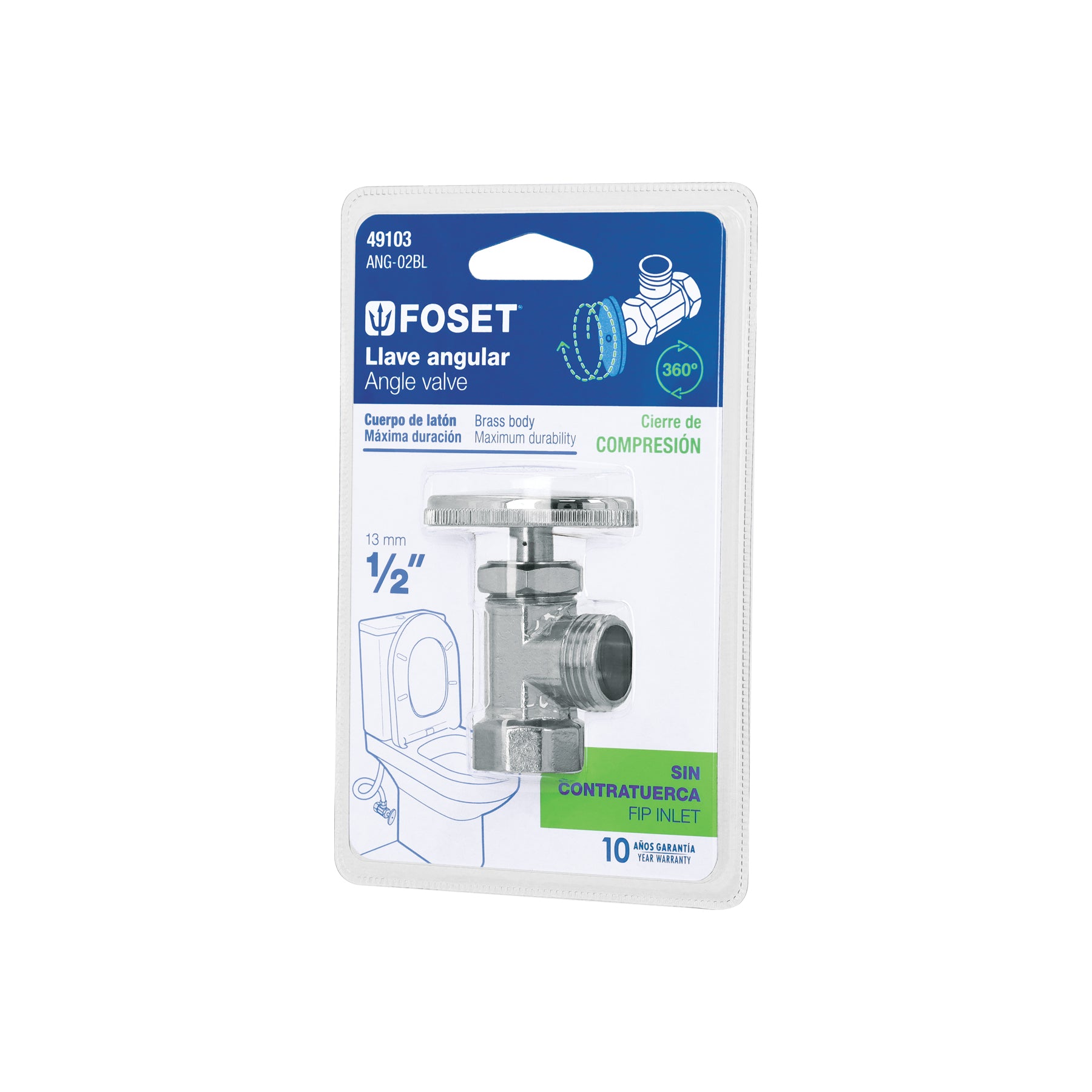 Llave angular de 1/2", de compresión, blíster, Foset