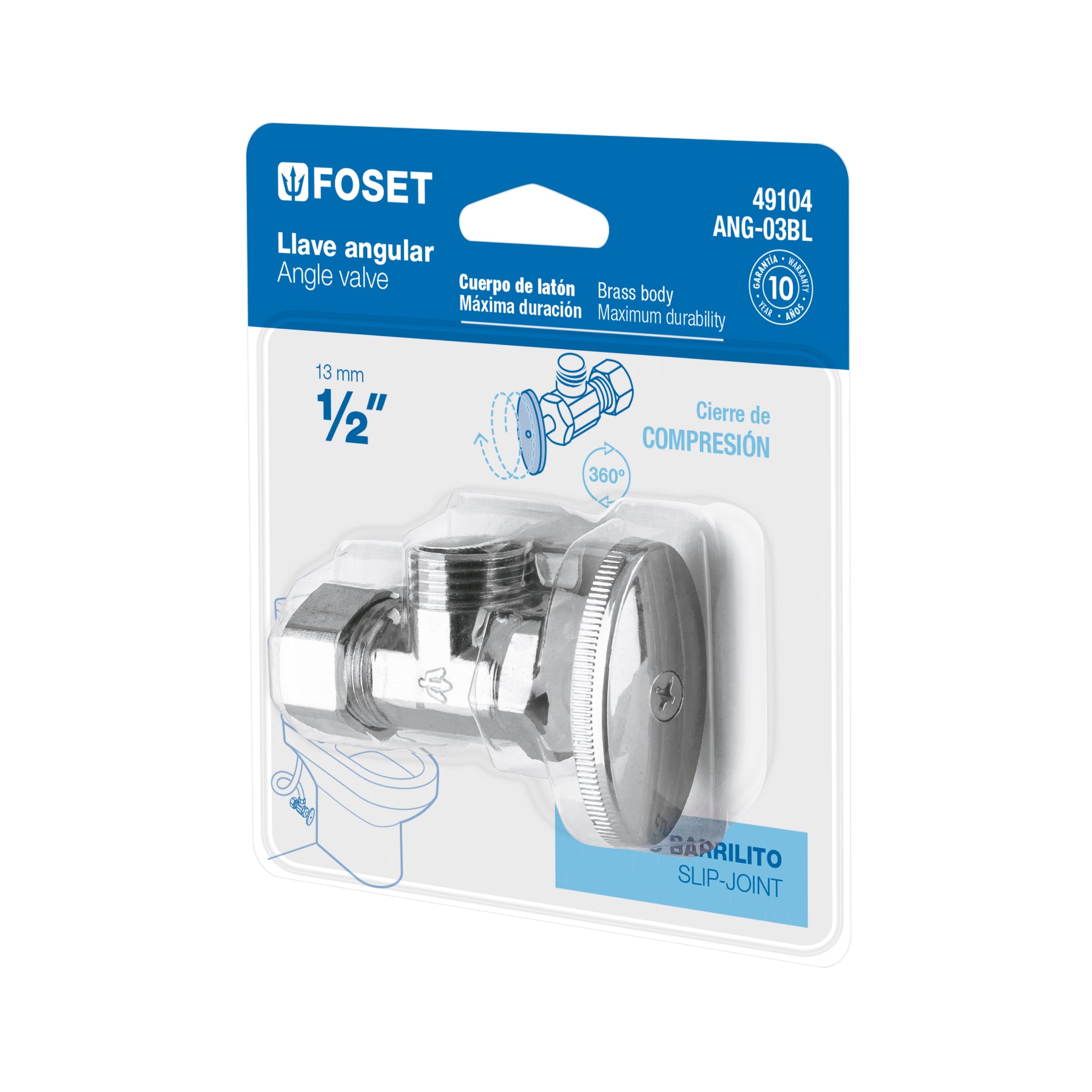 Llave angular 1/2", multivuelta, barrilito, blíster, Foset, ANG-03BL, 49104