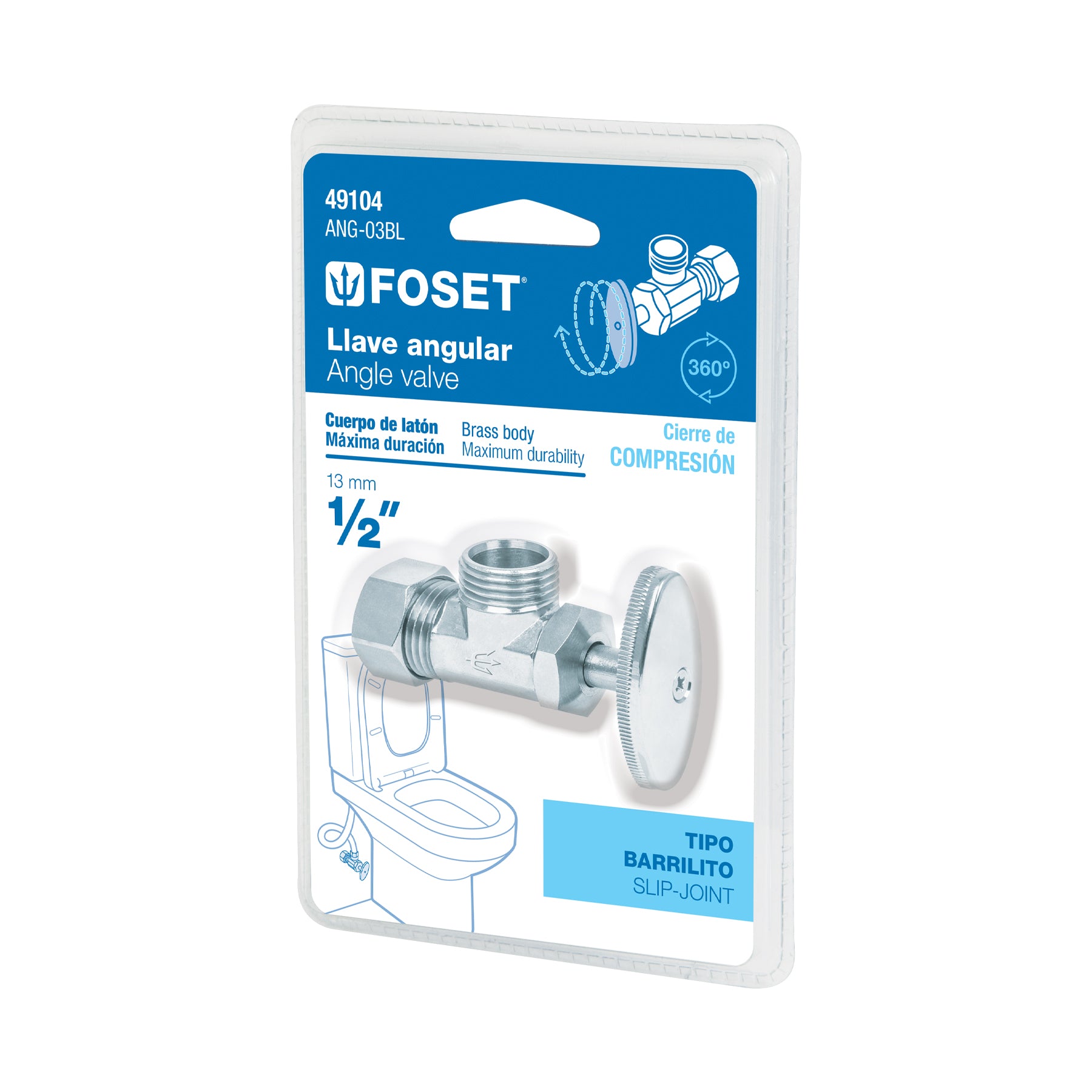 Llave angular de 1/2", de compresión, barrilito, blíster