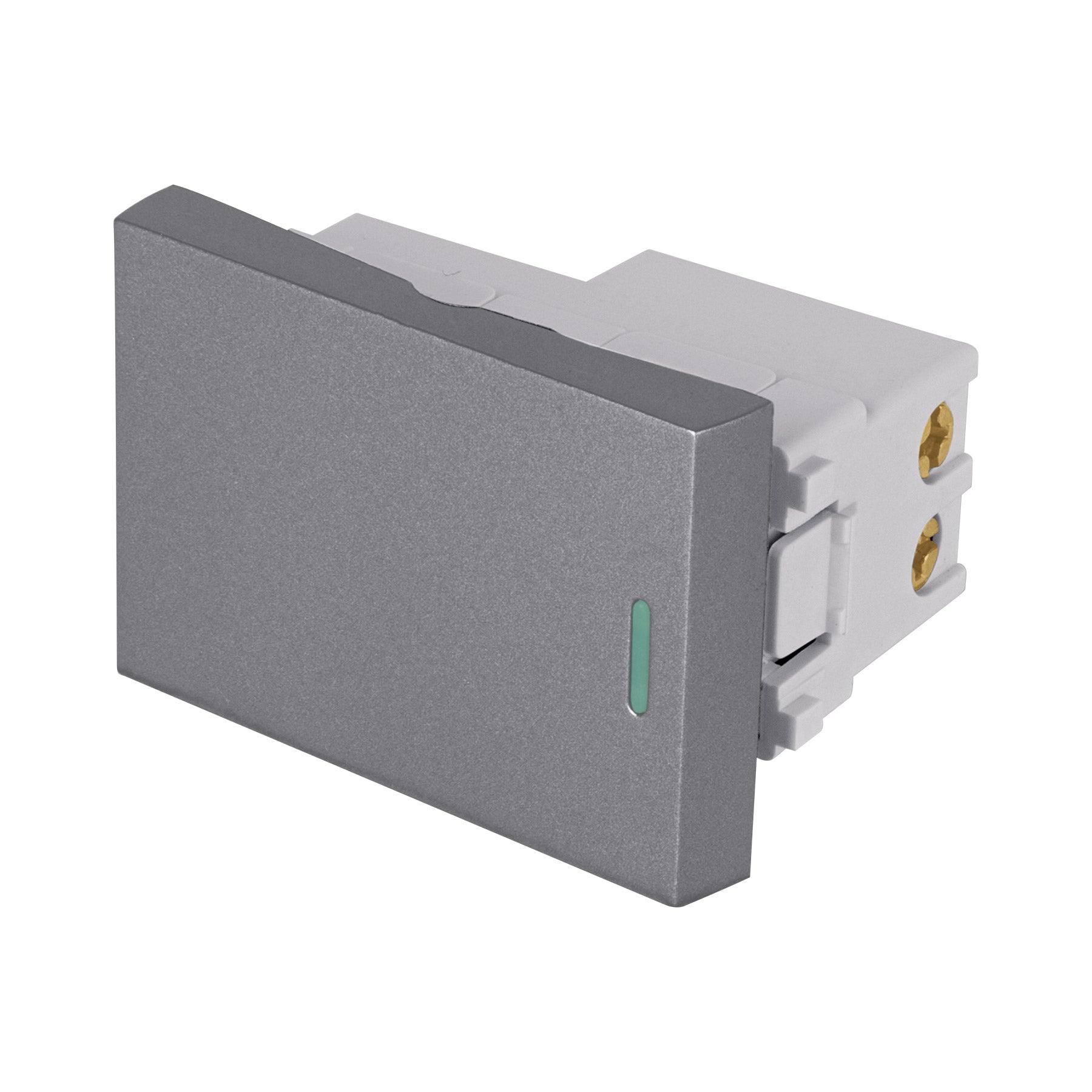 Interruptor 3 vías acero inox de 1.5 módeloulos, línea Lisboa