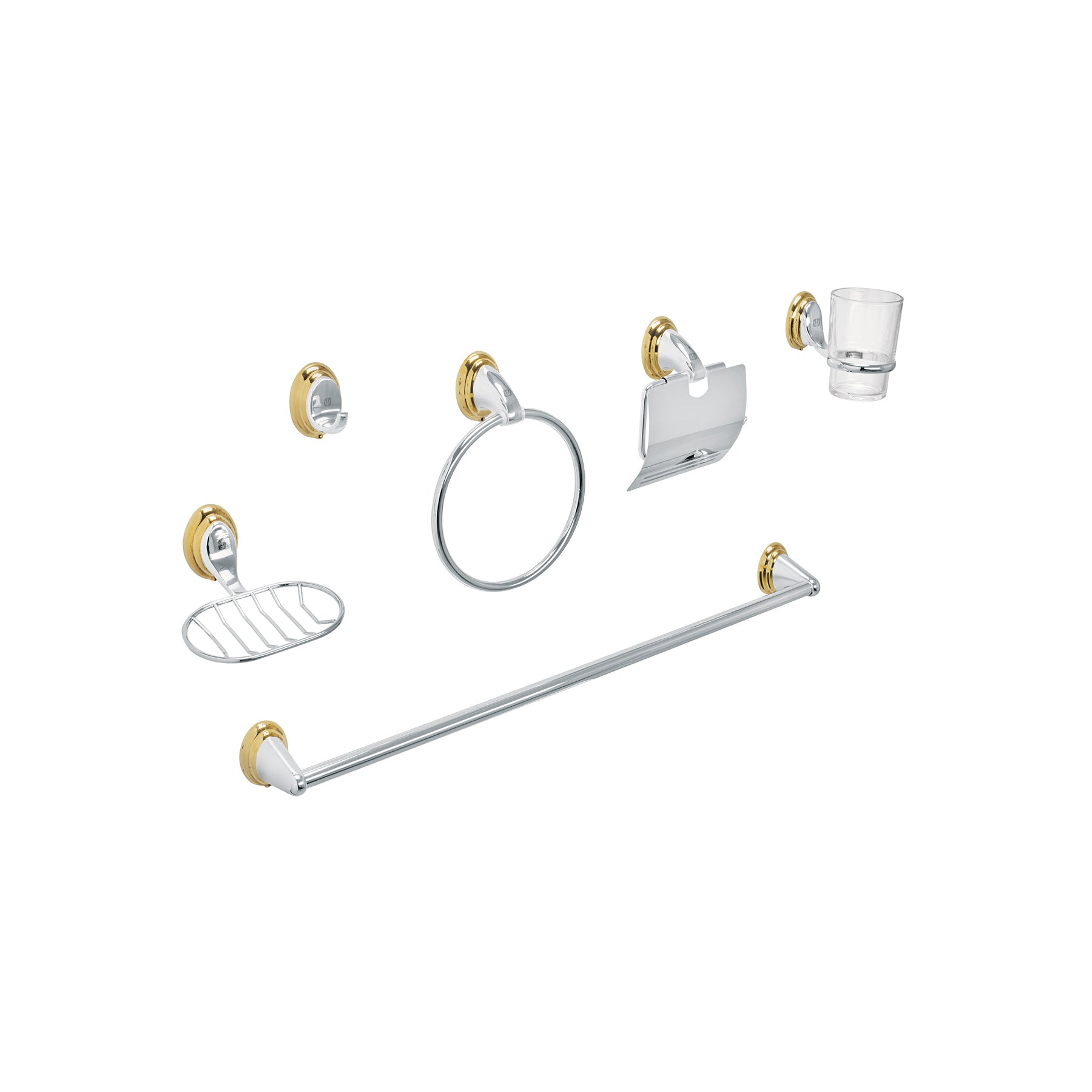 Juego de 6 accesorios para baño, cromo-oro AQUA, Foset, AQA-4003G, 48344