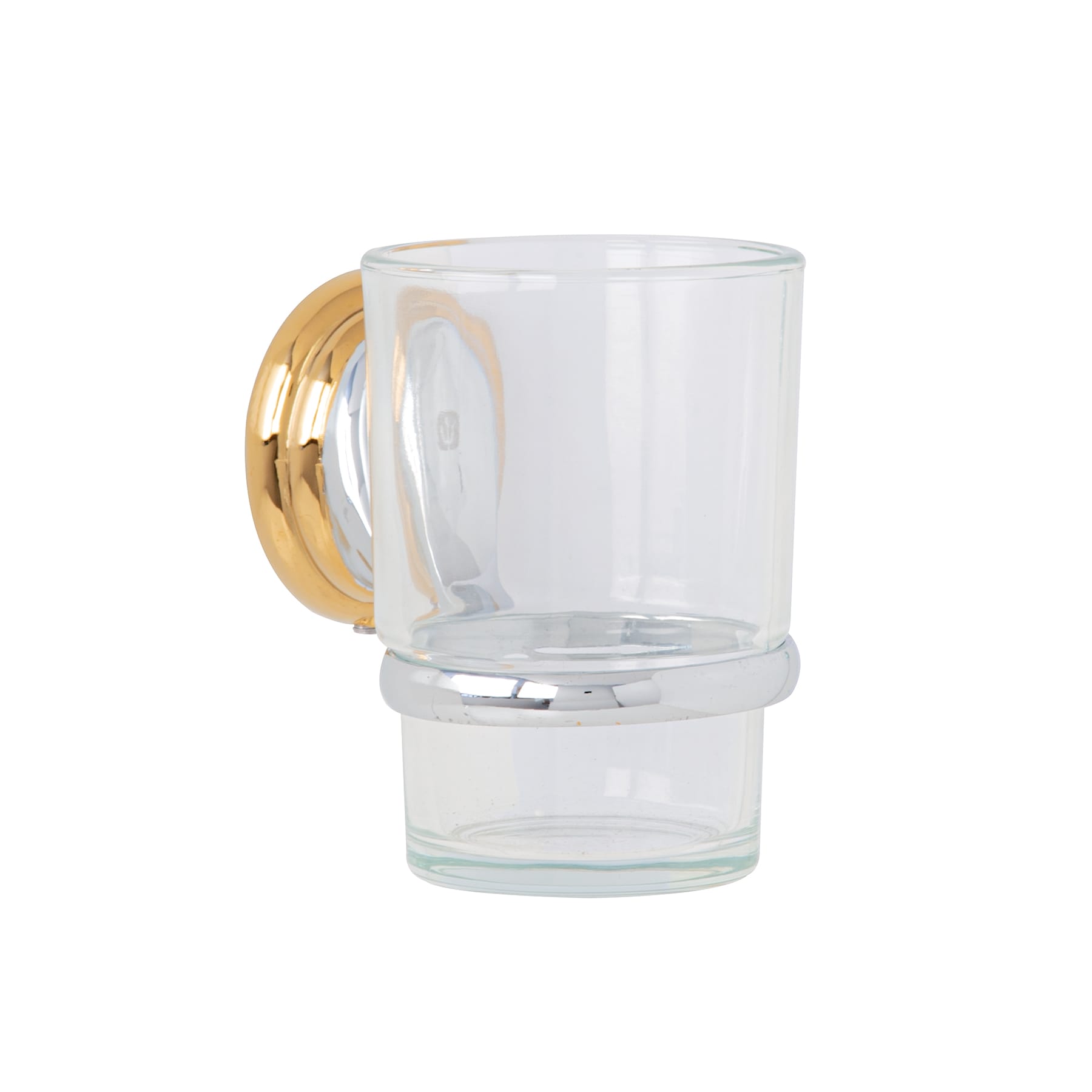 Portavaso cepillero cromo-oro con vaso de vidrio, Foset Aqua