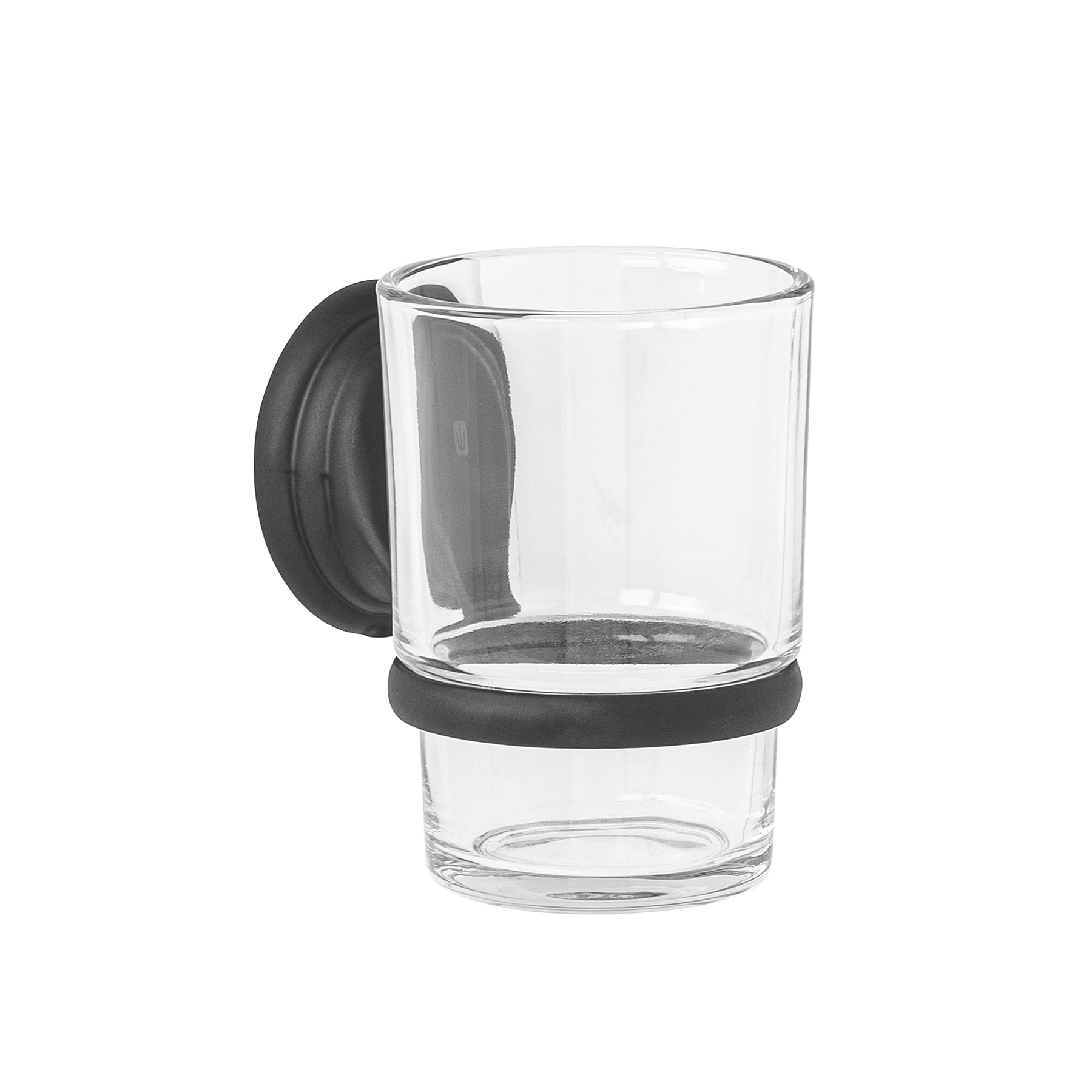 Portavaso cepillero negro con vaso de vidrio, Foset Aqua