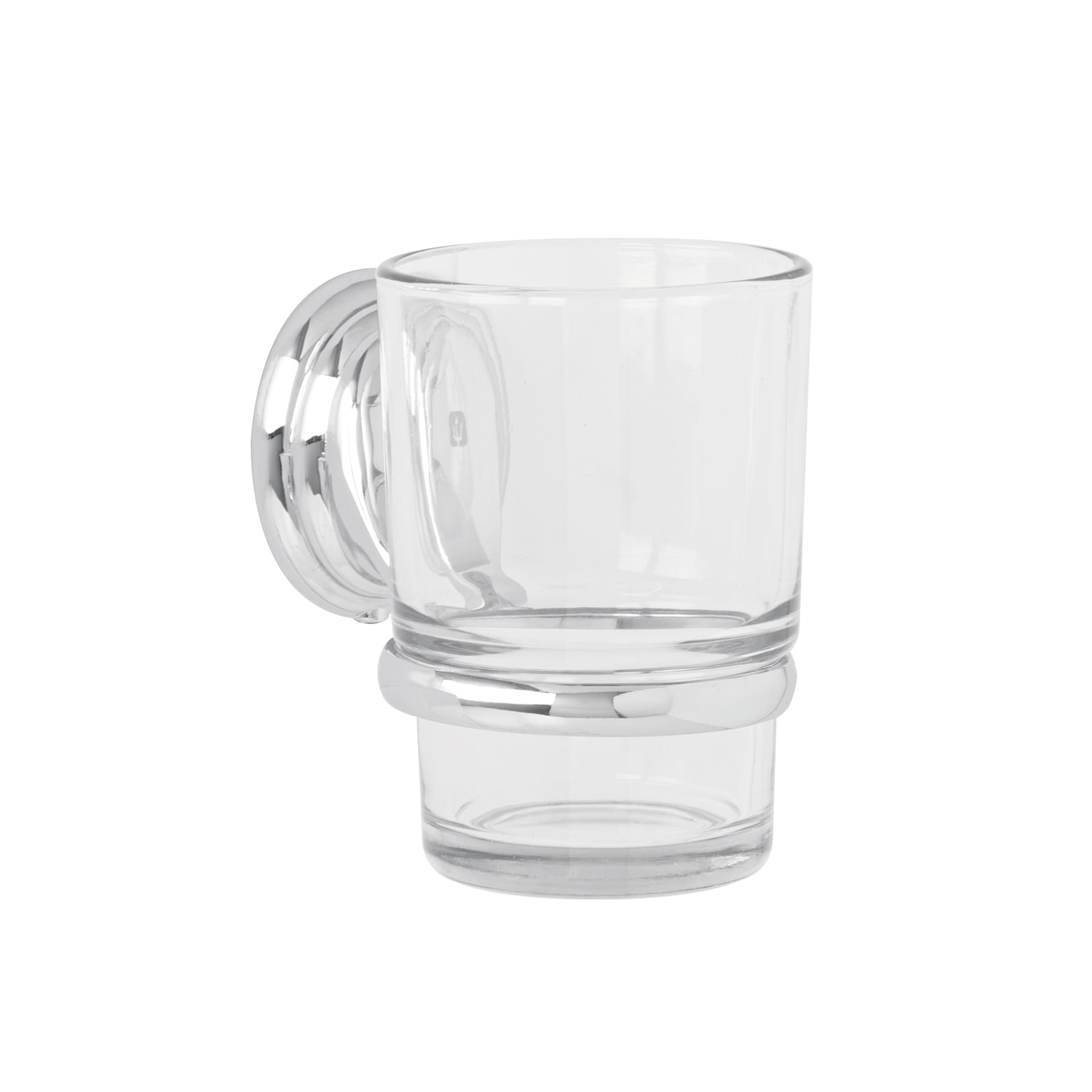 Portavaso cepillero cromo con vaso de vidrio, Foset Aqua