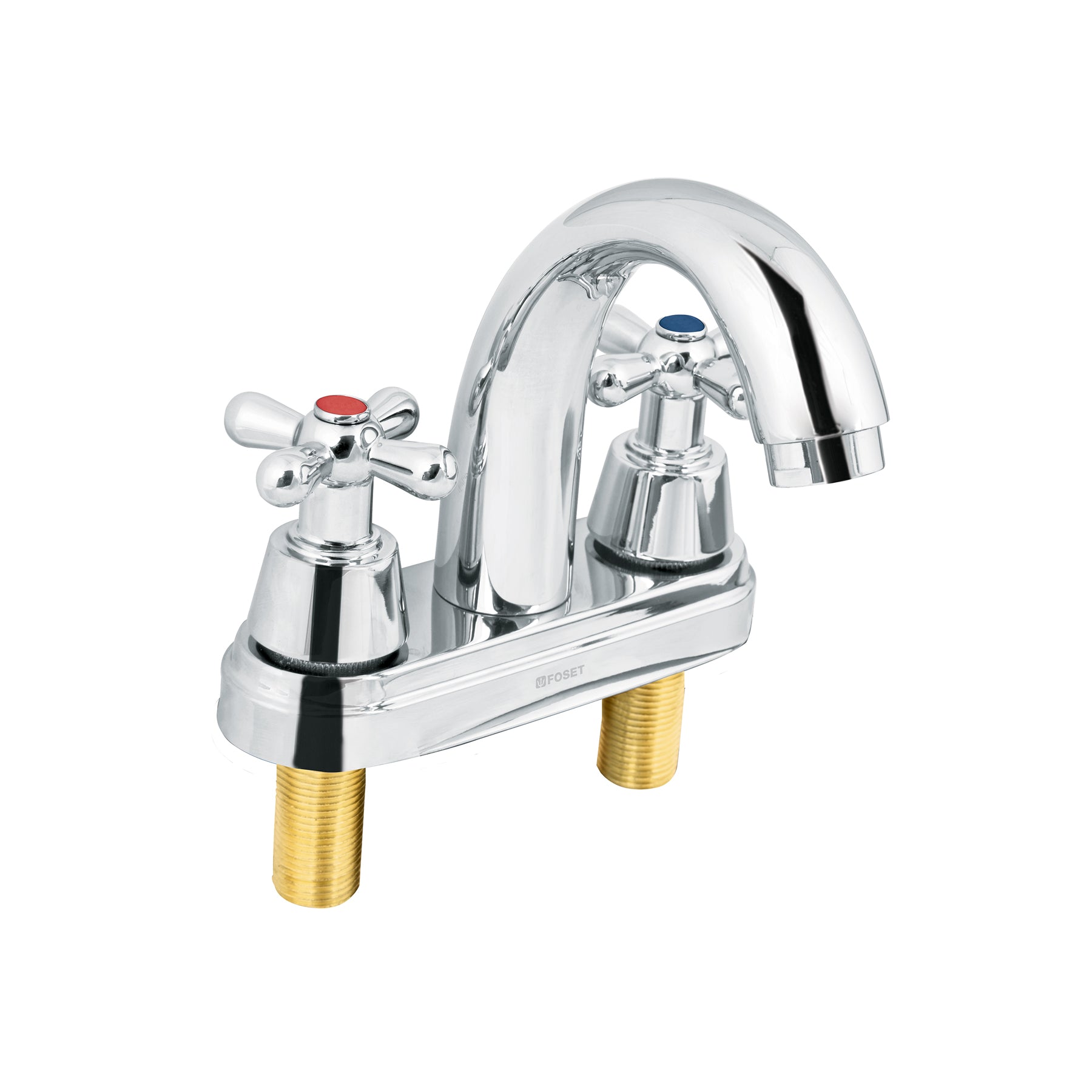 Mezcladora lavabo 4" cromo, nariz curva, cruceta, AQUA, Foset, AQM-51, 49692