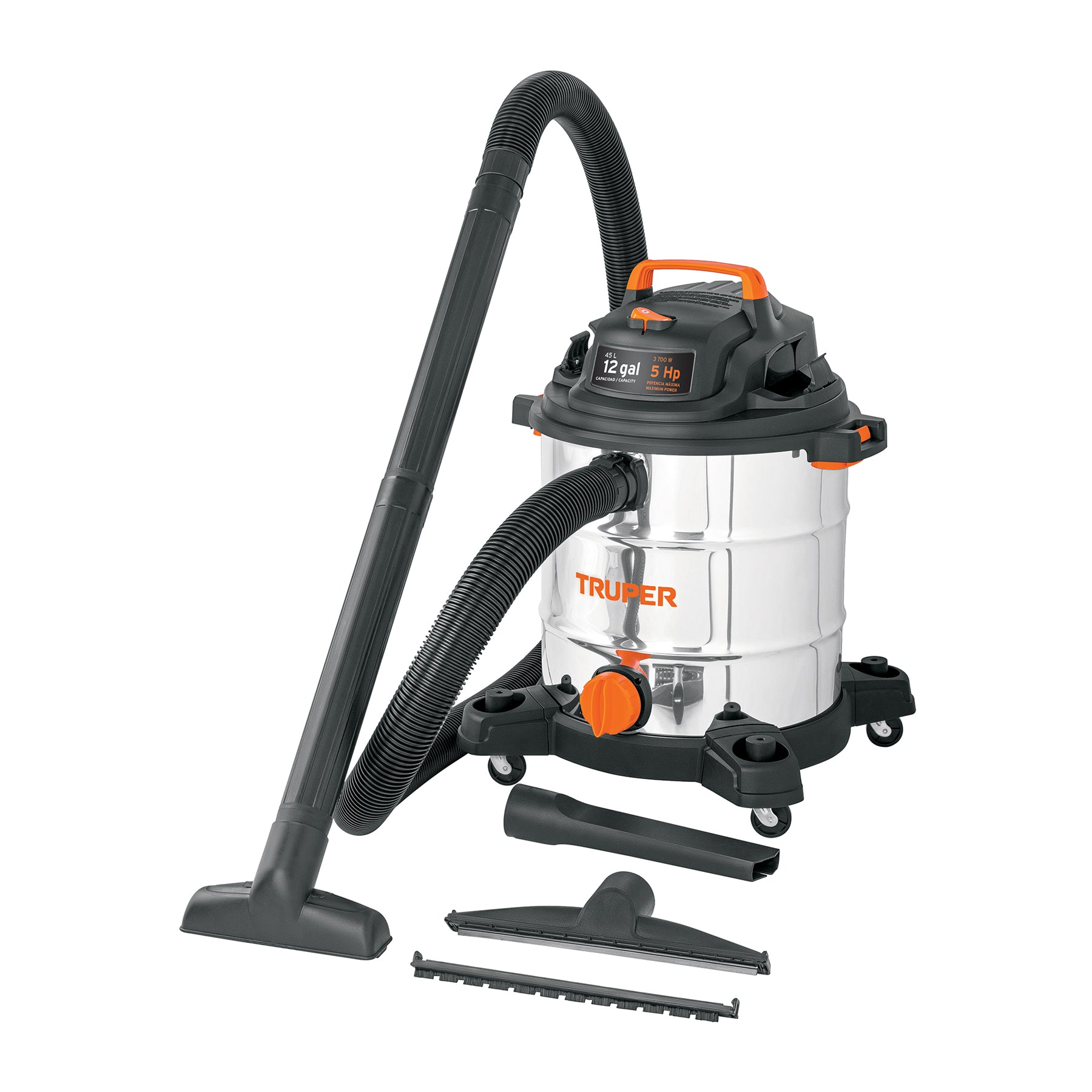 Aspiradora de sólidos y líquidos, 12 gal, acero inoxidable Truper