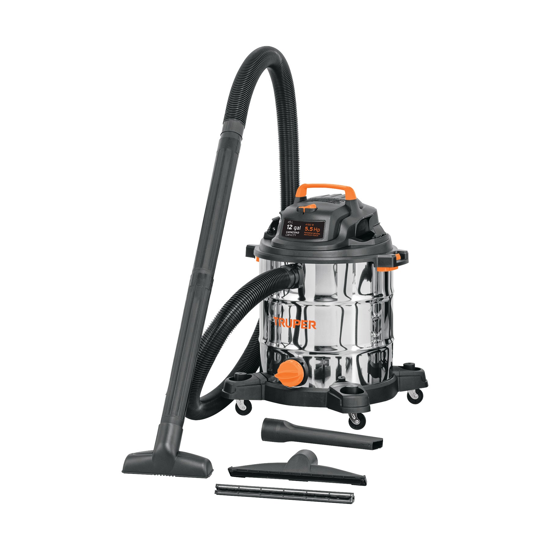 Aspiradora de sólidos y líquidos, 12 gal, acero inoxidable Truper