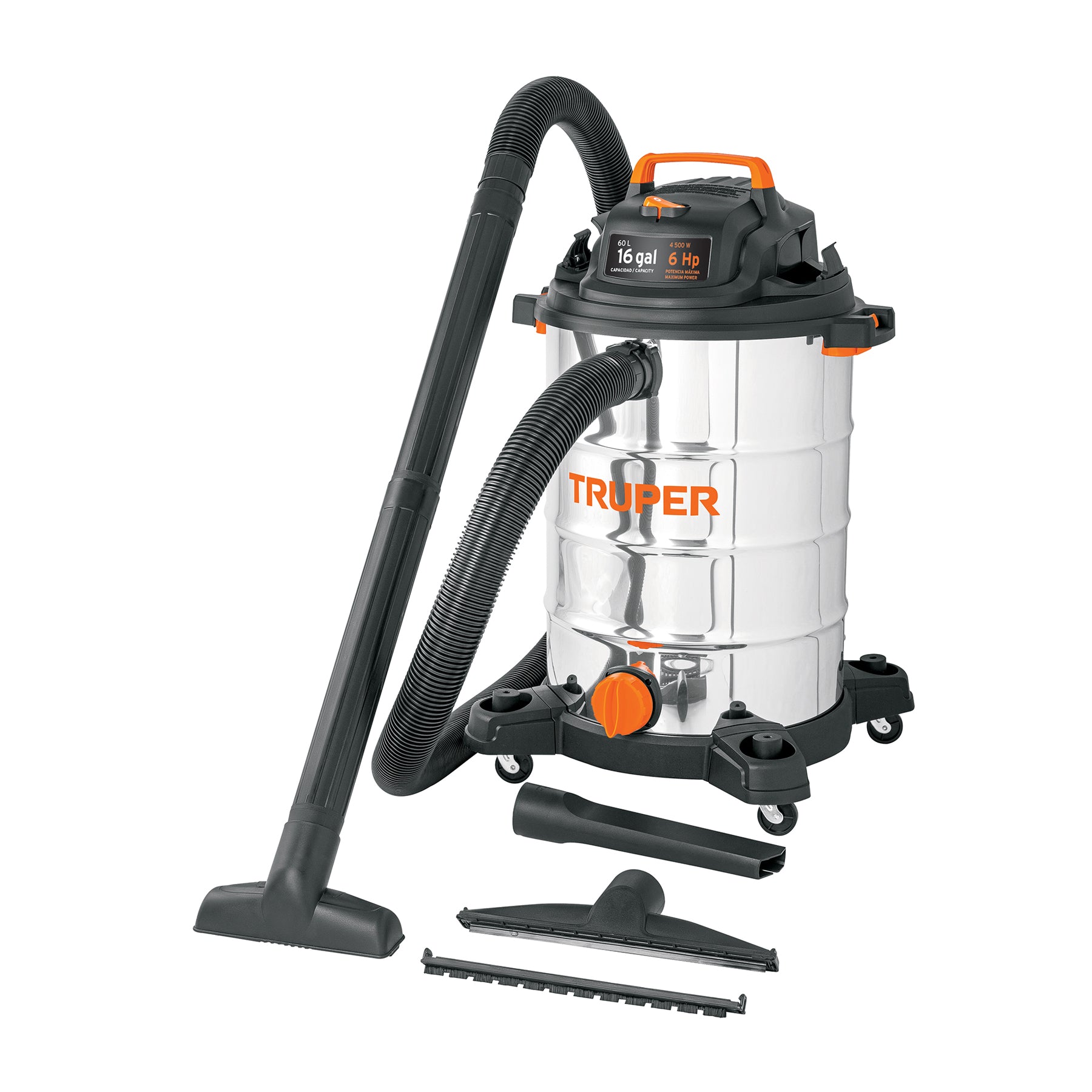 Aspiradora de sólidos y líquidos, 16 gal, acero inoxidable Truper