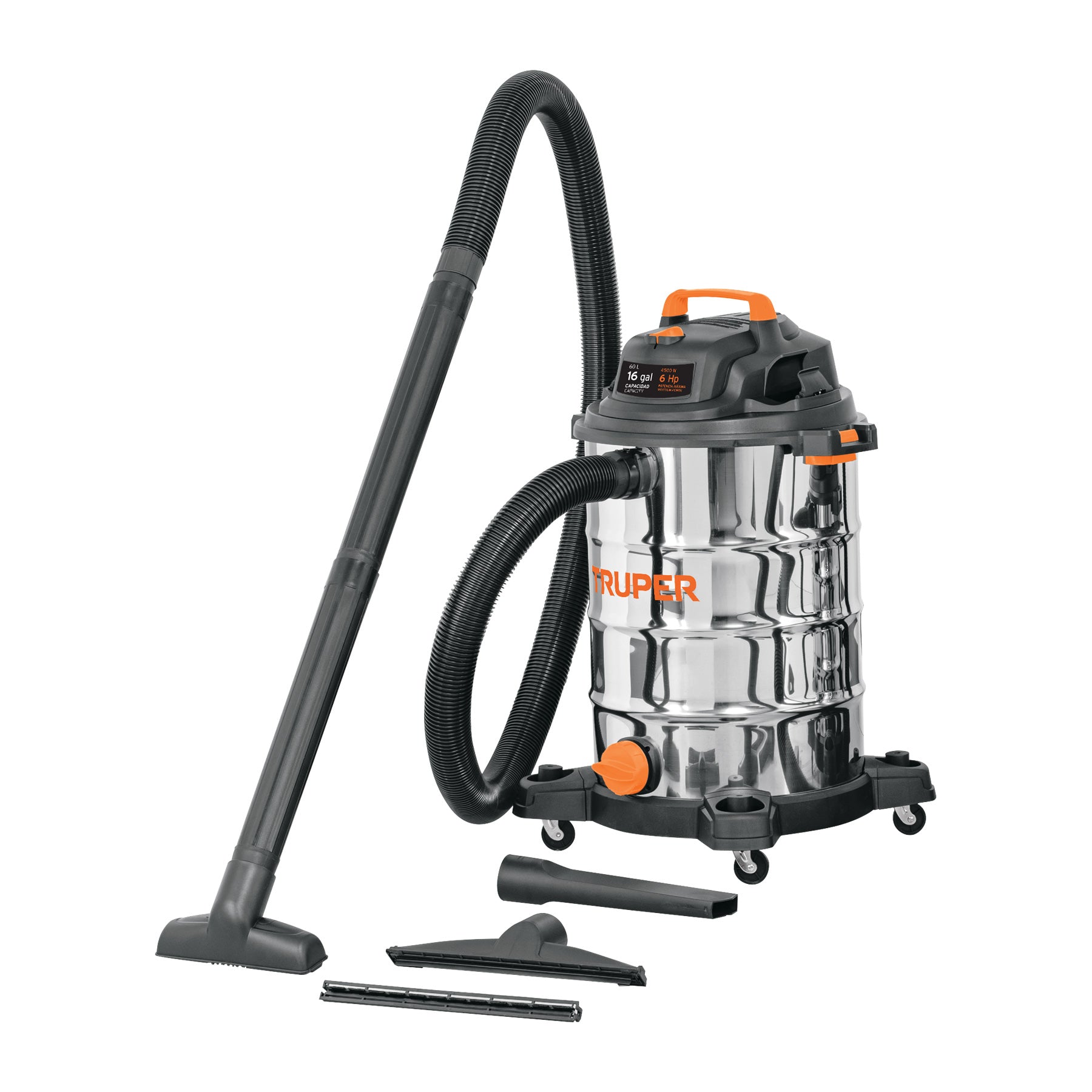 Aspiradora de sólidos y líquidos, 16 gal, acero inoxidable Truper