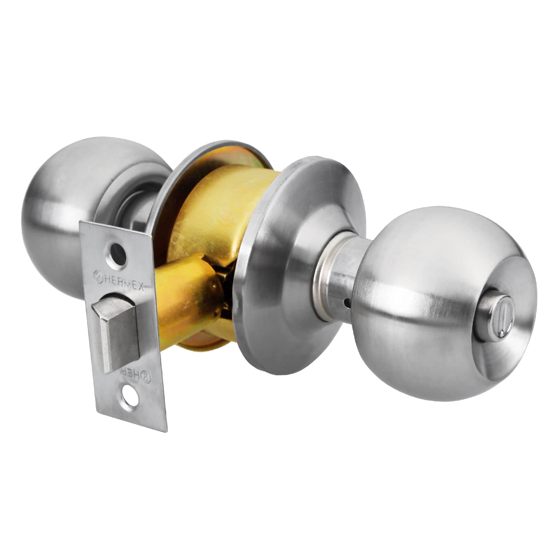 Cerradura tipo esfera, cilíndrico, baño, cromo BASIC, Hermex, BAL-CM-BP, 23568