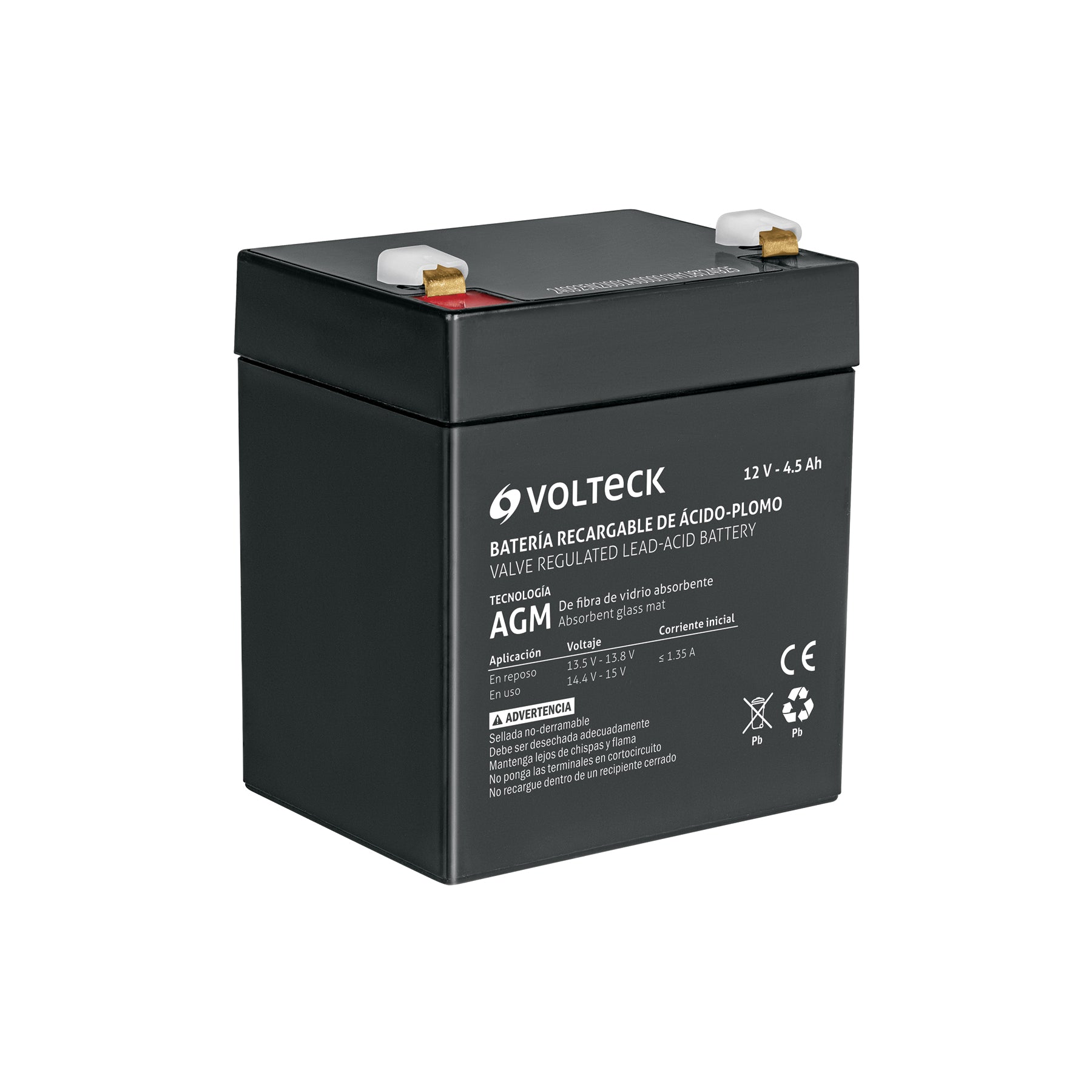 Batería sellada de ácido-plomo 12 Vcc 4.5 Ah, Volteck, BAT-1245, 45338