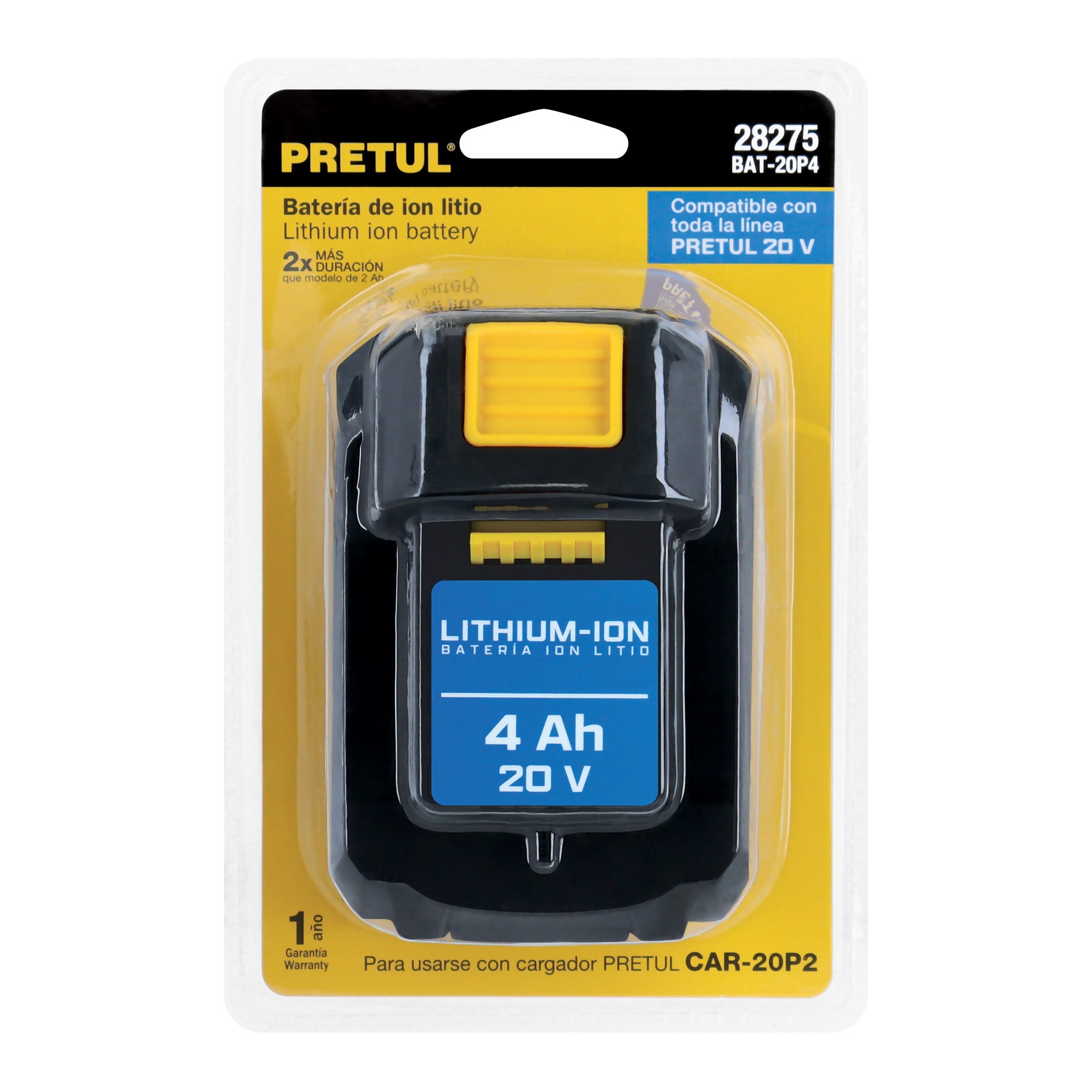 Batería ión Litio 20 V, 4 Ah, Pretul