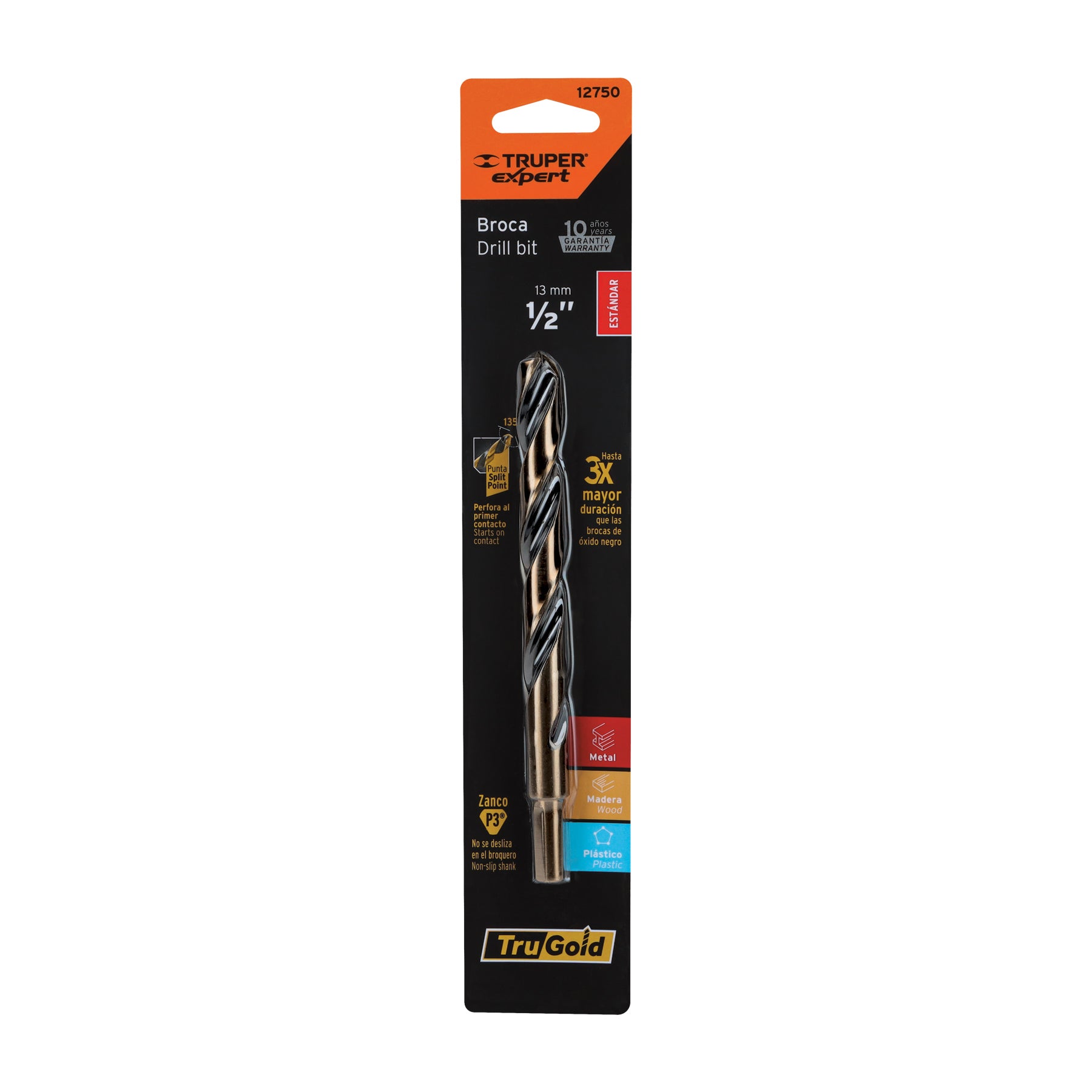 Broca HSS 1/2" Trugold para metal en blíster, Expert
