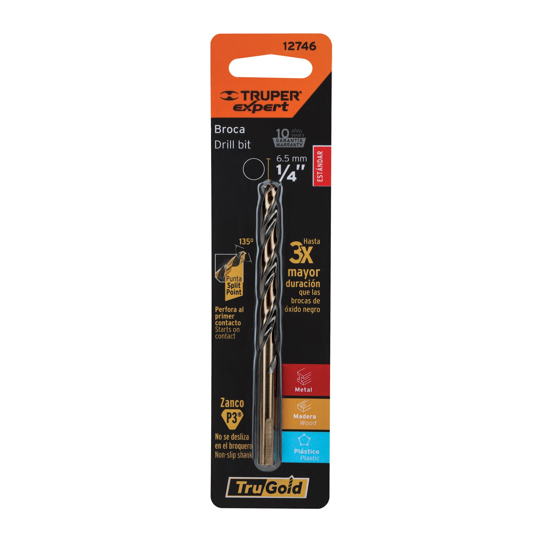 Broca HSS 1/4" Trugold para metal en blíster, Expert