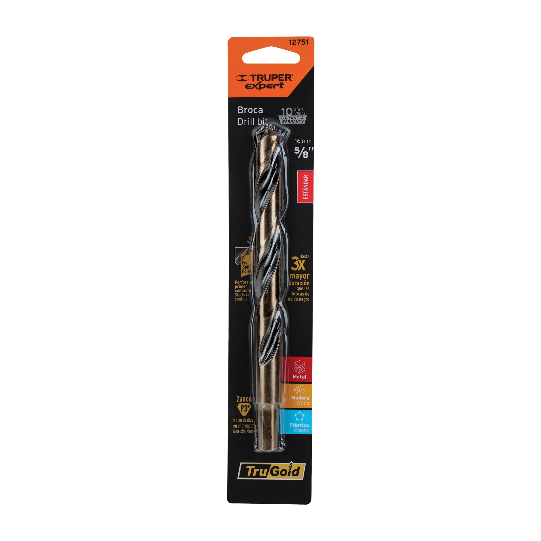Broca HSS 5/8" Trugold para metal en blíster, Expert