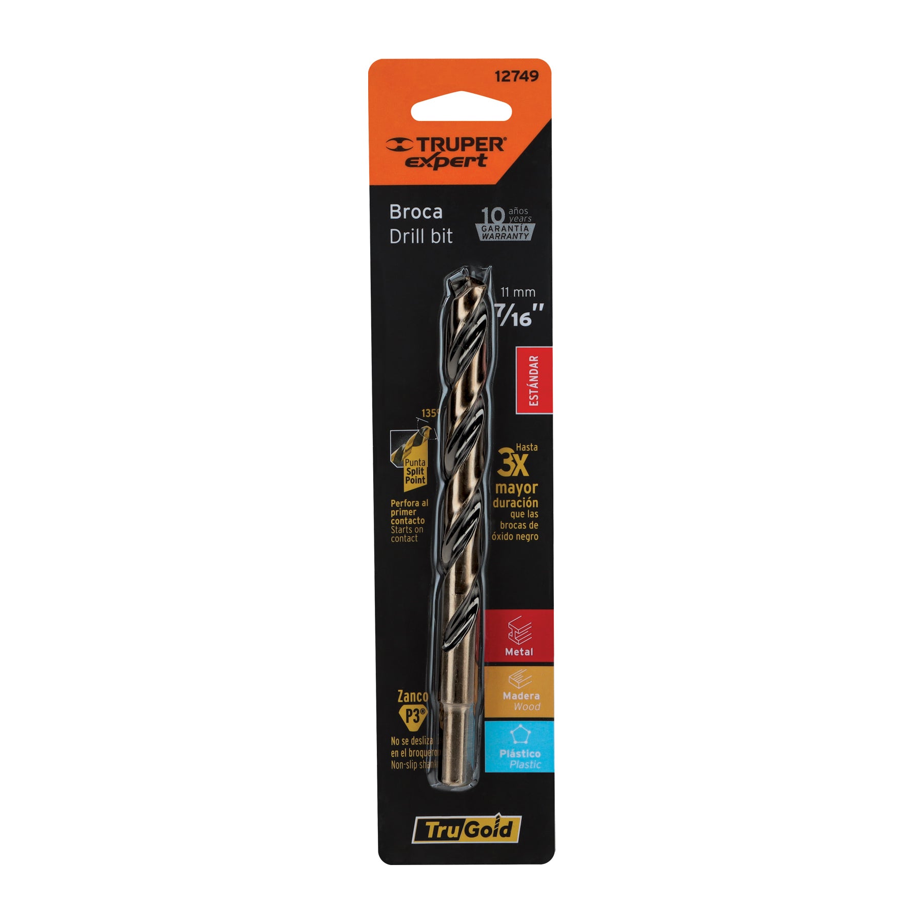 Broca HSS 7/16" Trugold para metal en blíster, Expert