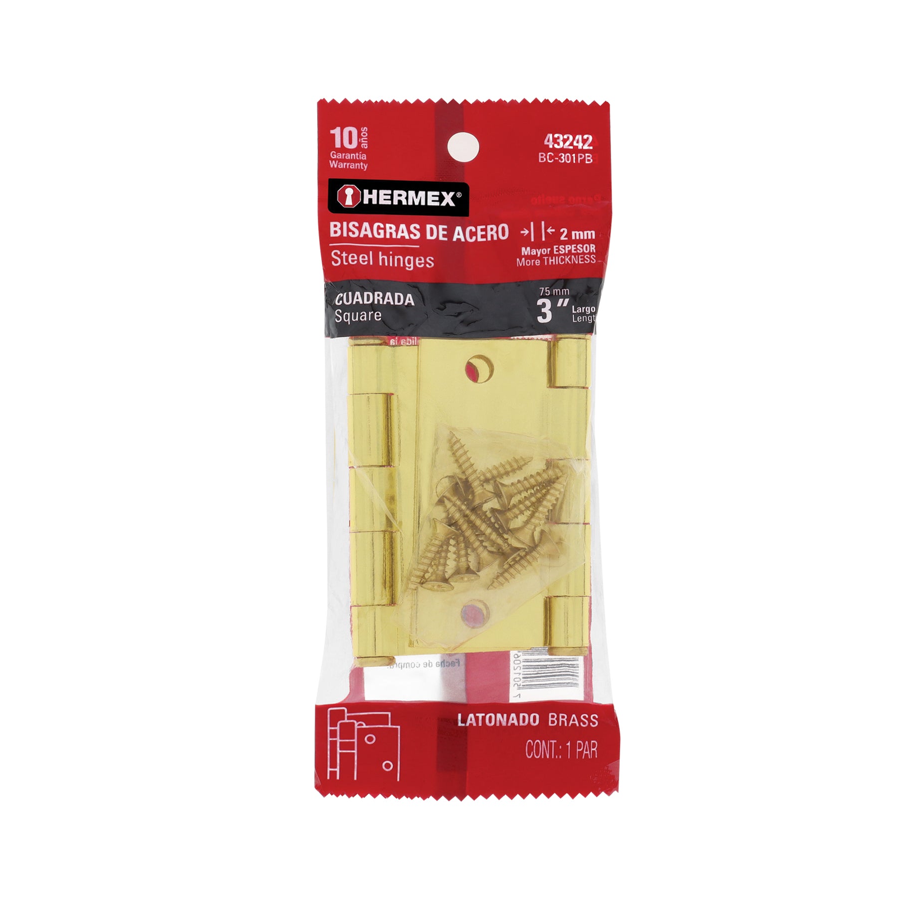 Bolsa con 2 bisagras cuadradas 3", latonado, cabeza plana