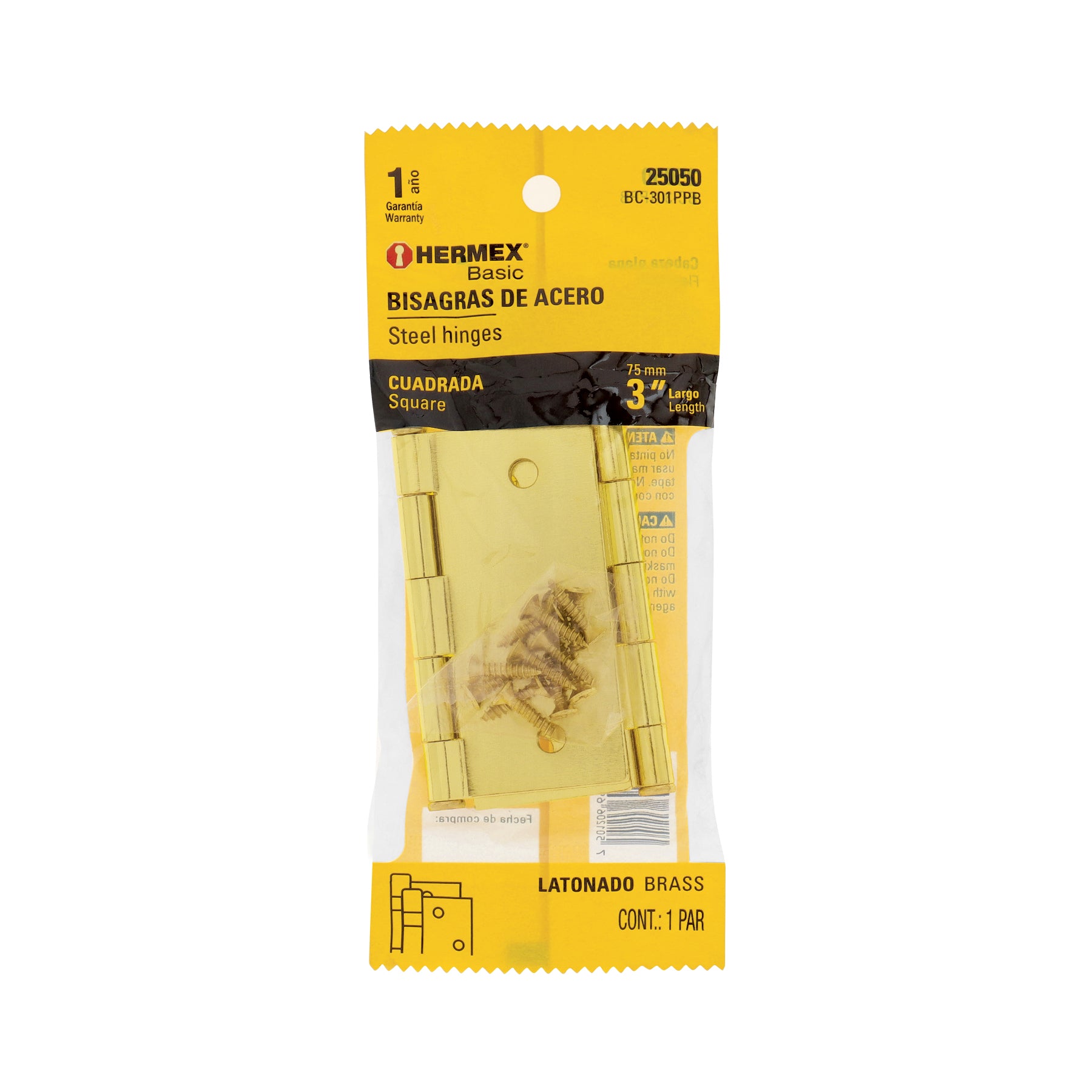 Bolsa con 2 bisagras cuadradas 3", latonado BASIC, Hermex, BC-301PPB, 25050