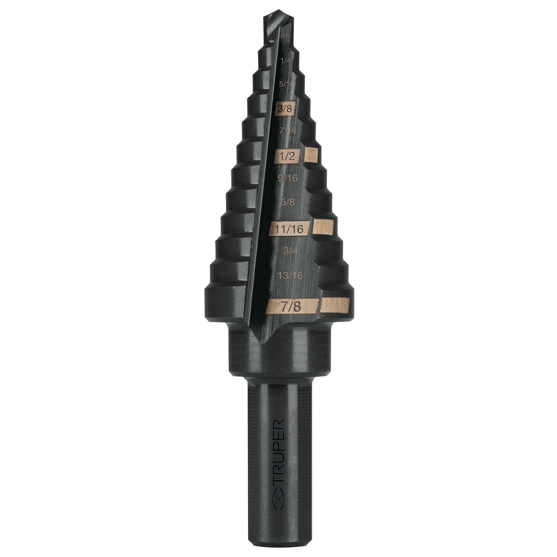 Broca escalonada óxido negro 12escalones 3/16" a 7/8",Truper