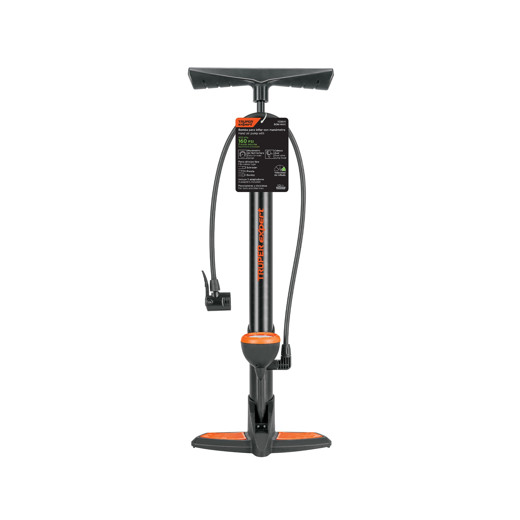 Bomba de aire con manómetro, 160 psi, Truper Expert
