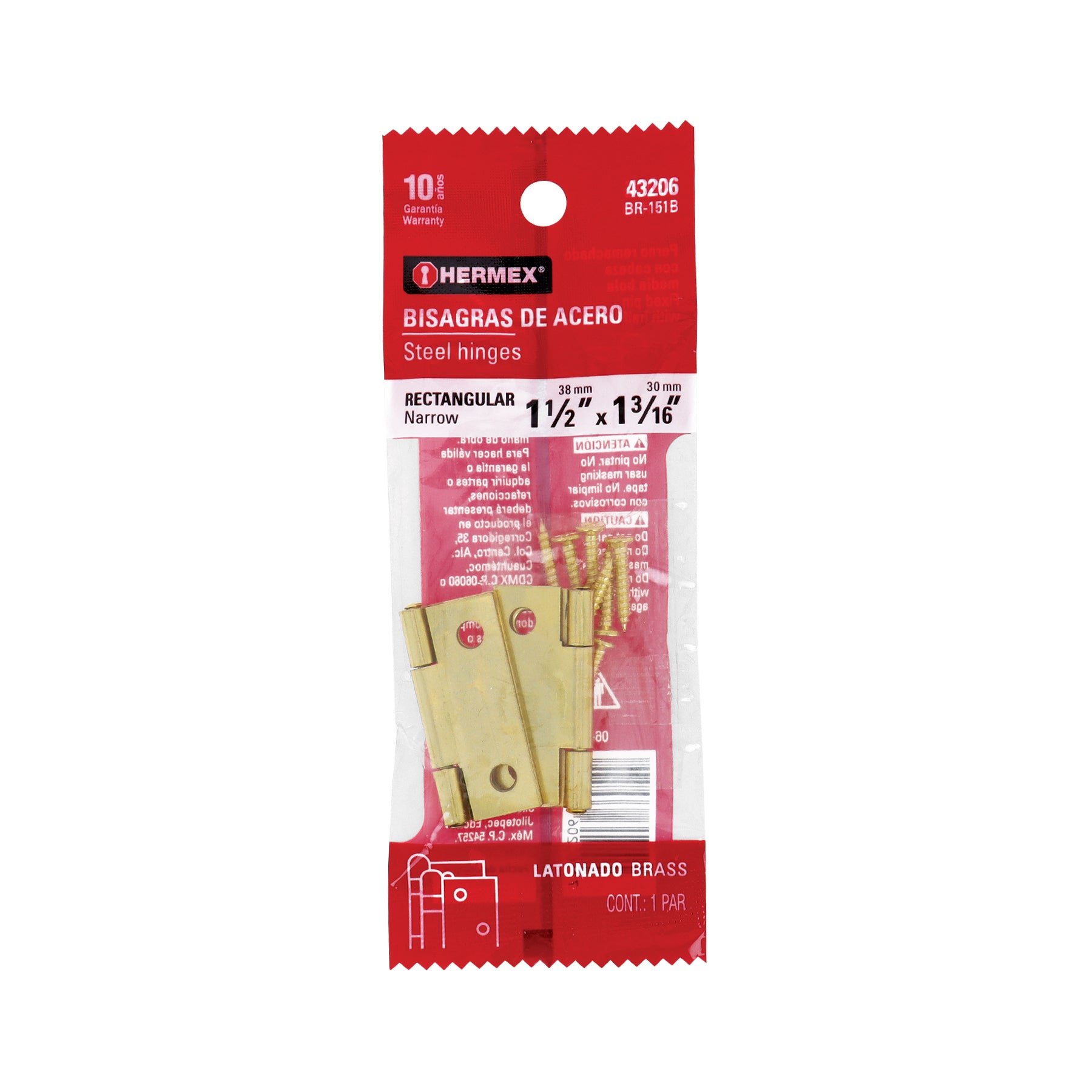 Bolsa con 2 bisagras rectangulares 1-1/2", acero latonado