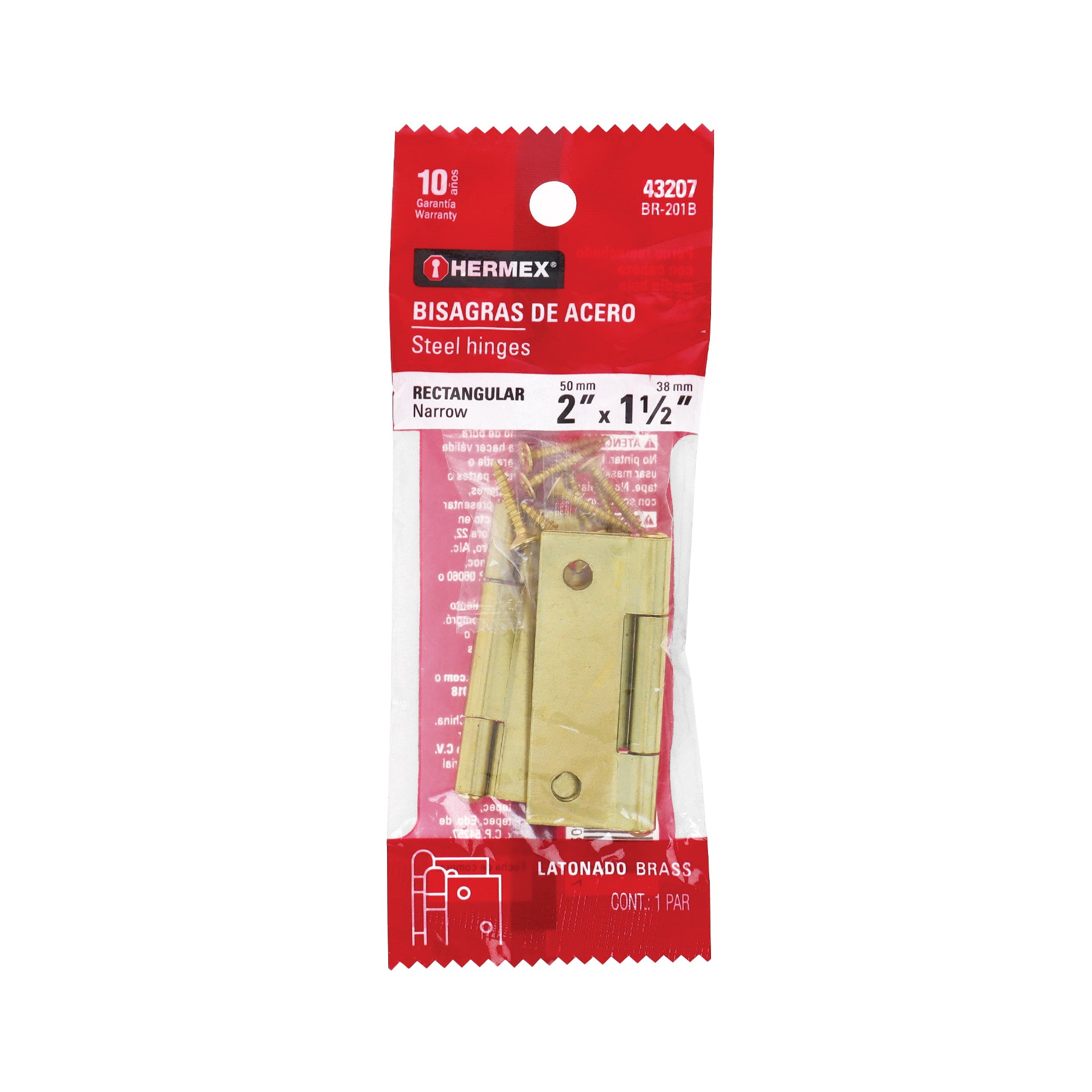 Bolsa con 2 bisagras rectangulares 2", acero latonado