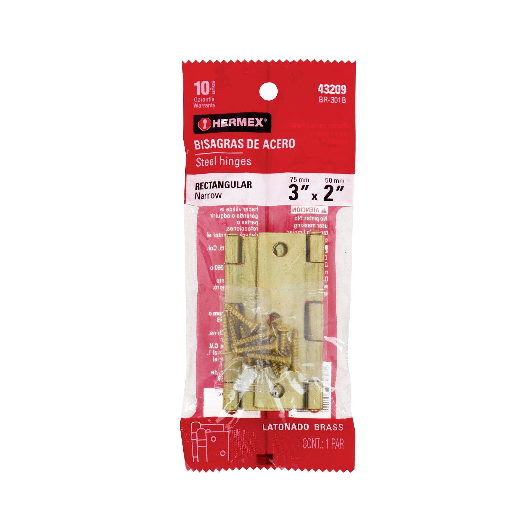 Bolsa con 2 bisagras rectangulares 3", acero latonado