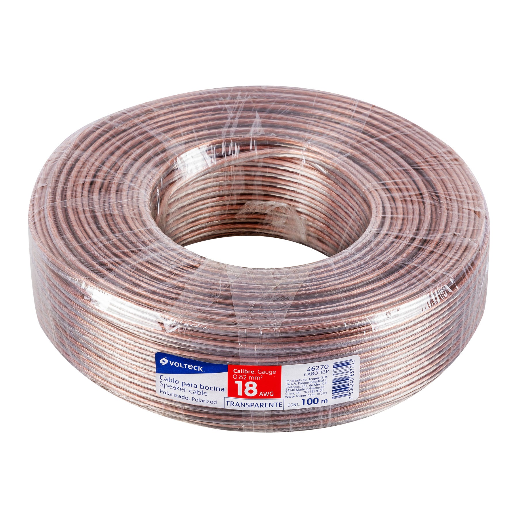 Rollo de 100 m cable polarizado transparente para bocina 18 AWG
