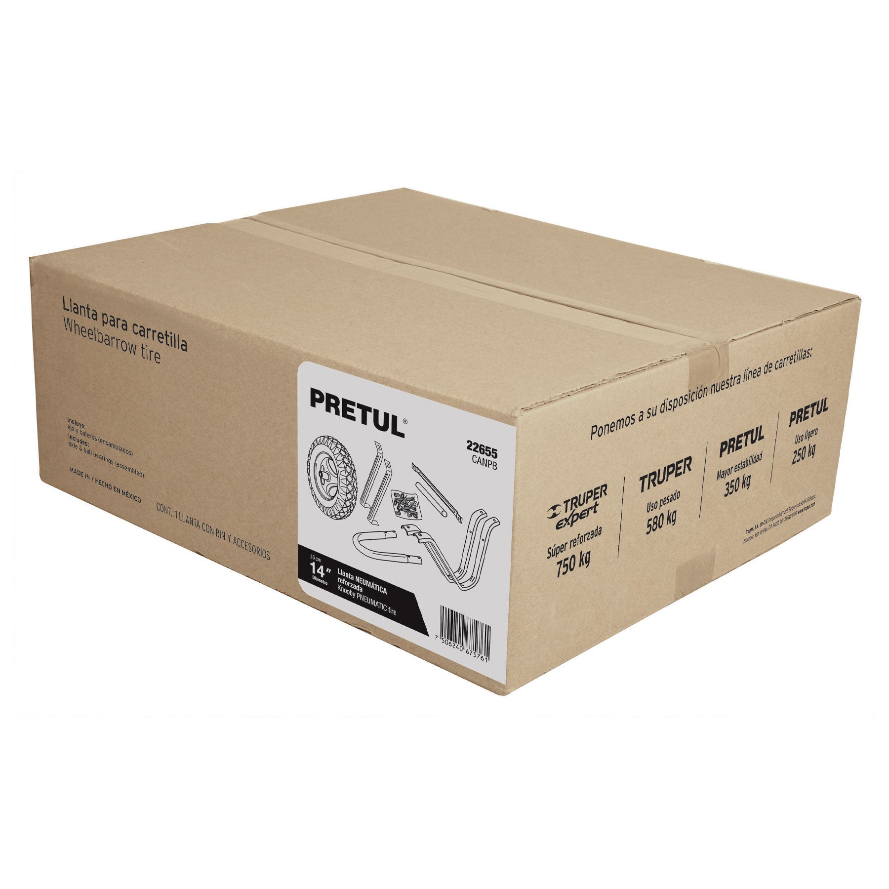 Caja con llanta neumática y acc. para carretilla gris Pretul