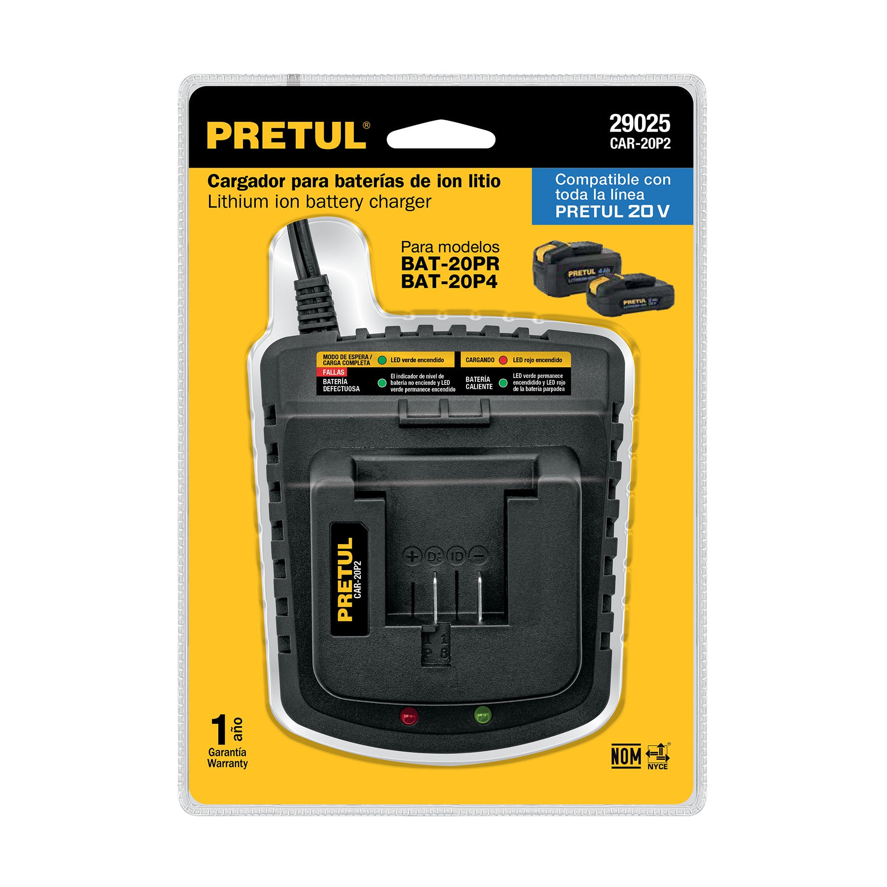 Cargador de baterías de ion litio 20V, Pretul