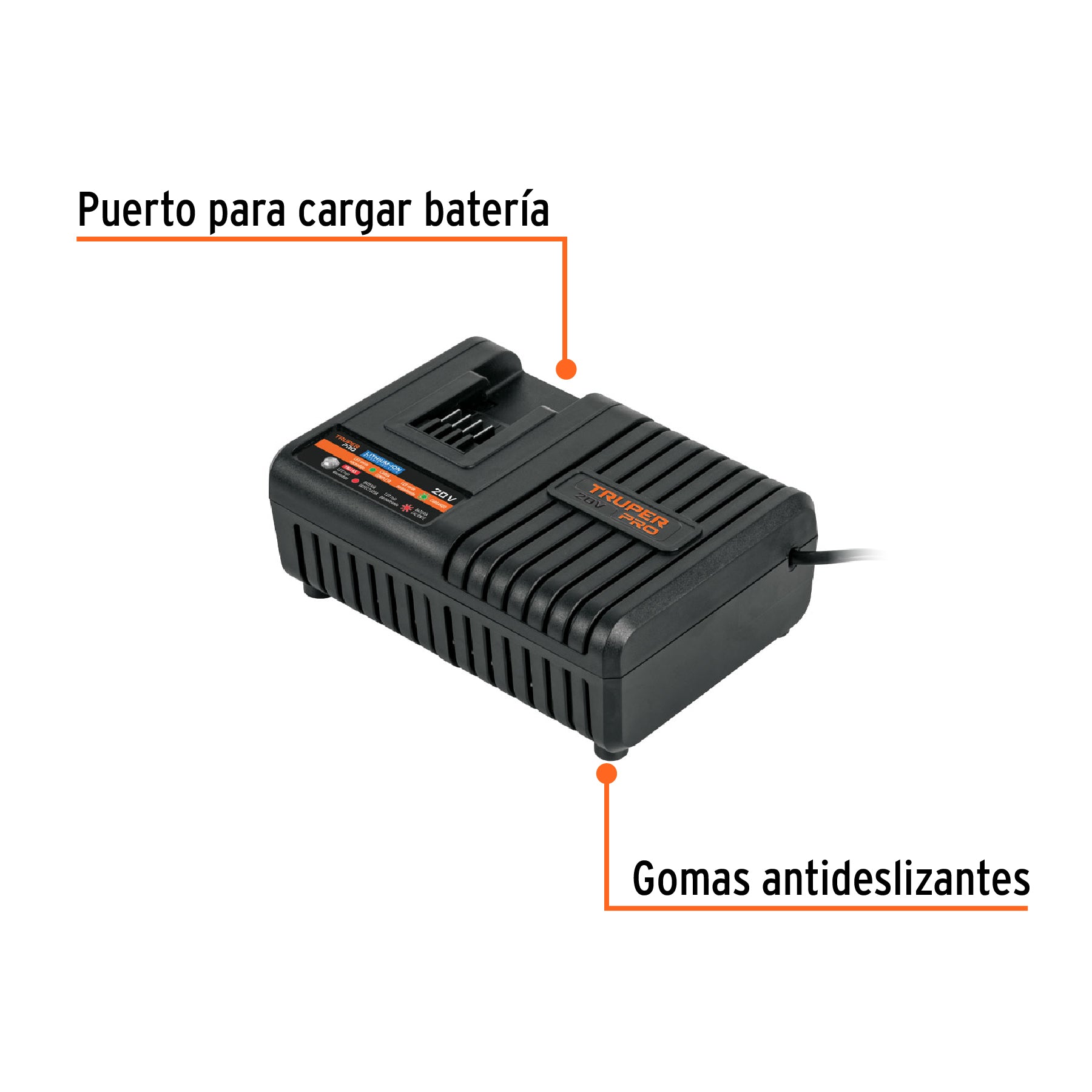 Cargador rápido de baterías de ion litio 20V, Truper PRO