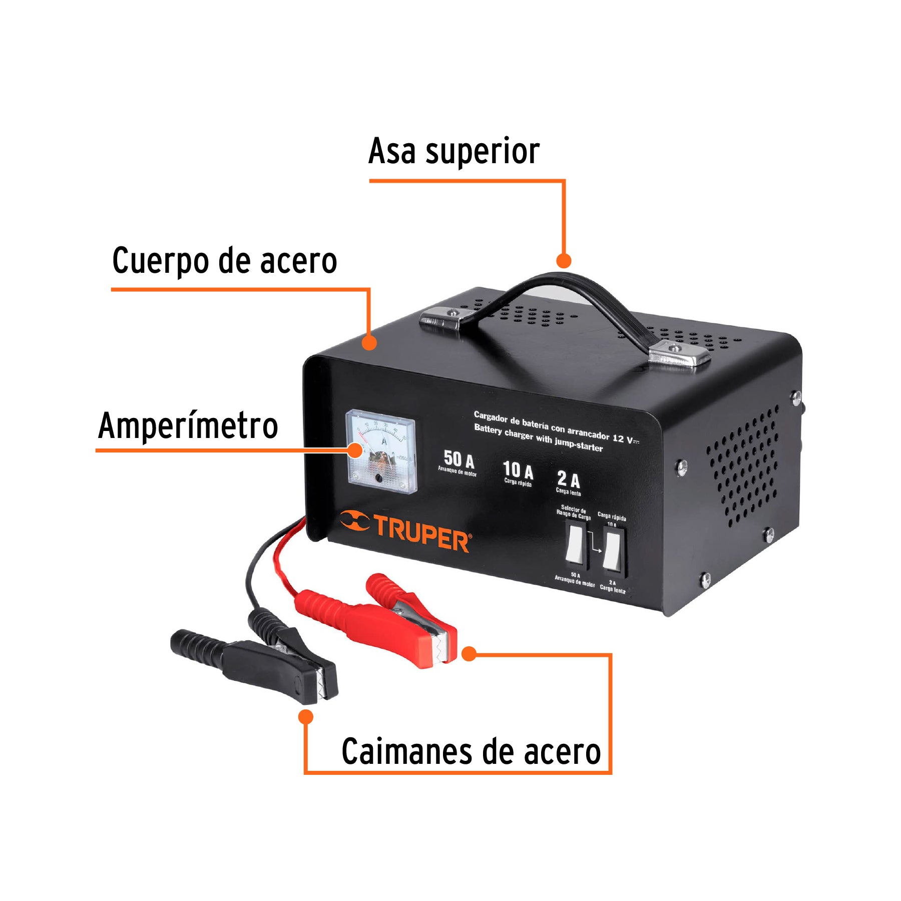 Cargador con arrancador de 50 A para baterías de 12 V, Truper