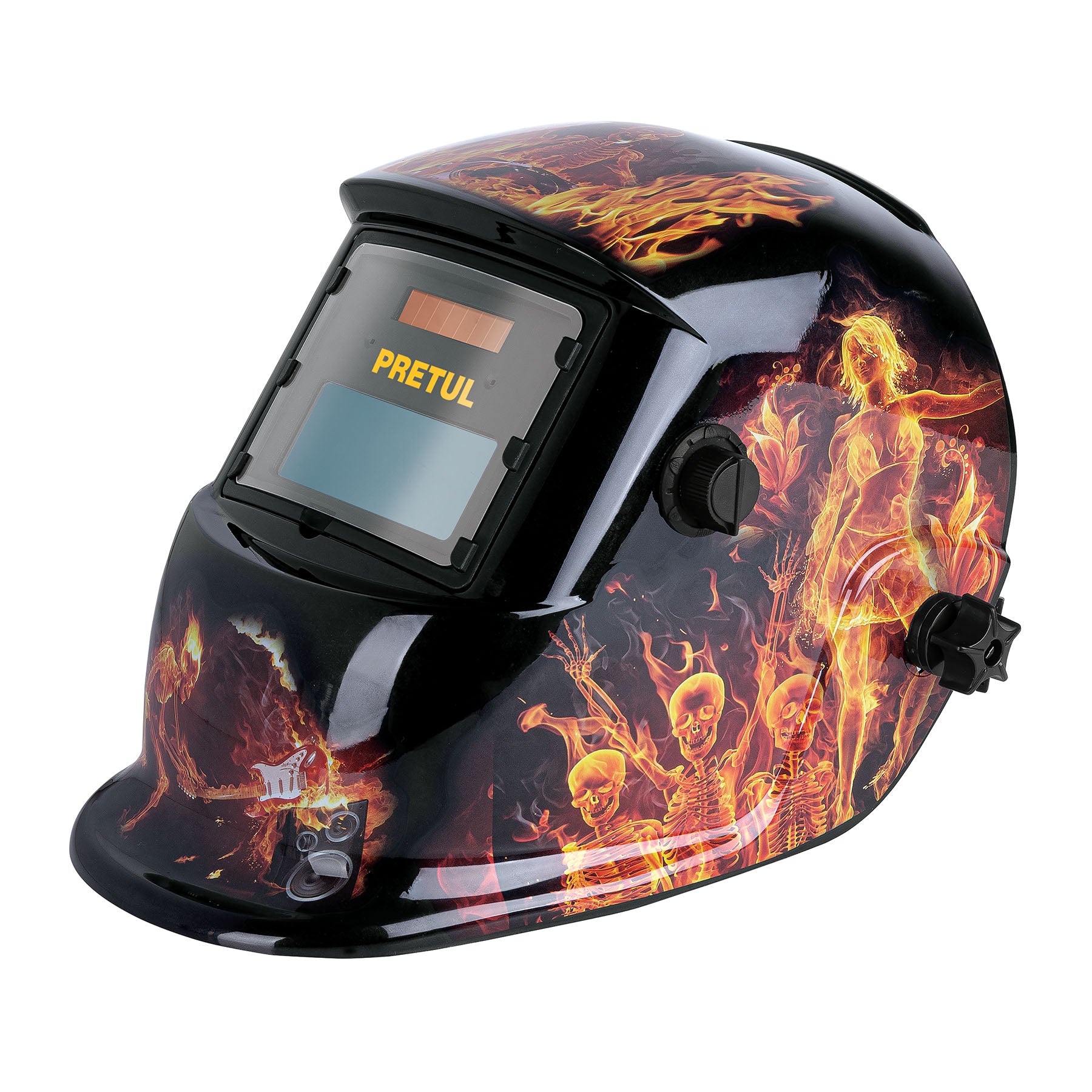Careta electrónica para soldar, fuego, sombra 9 a 13, Pretul
