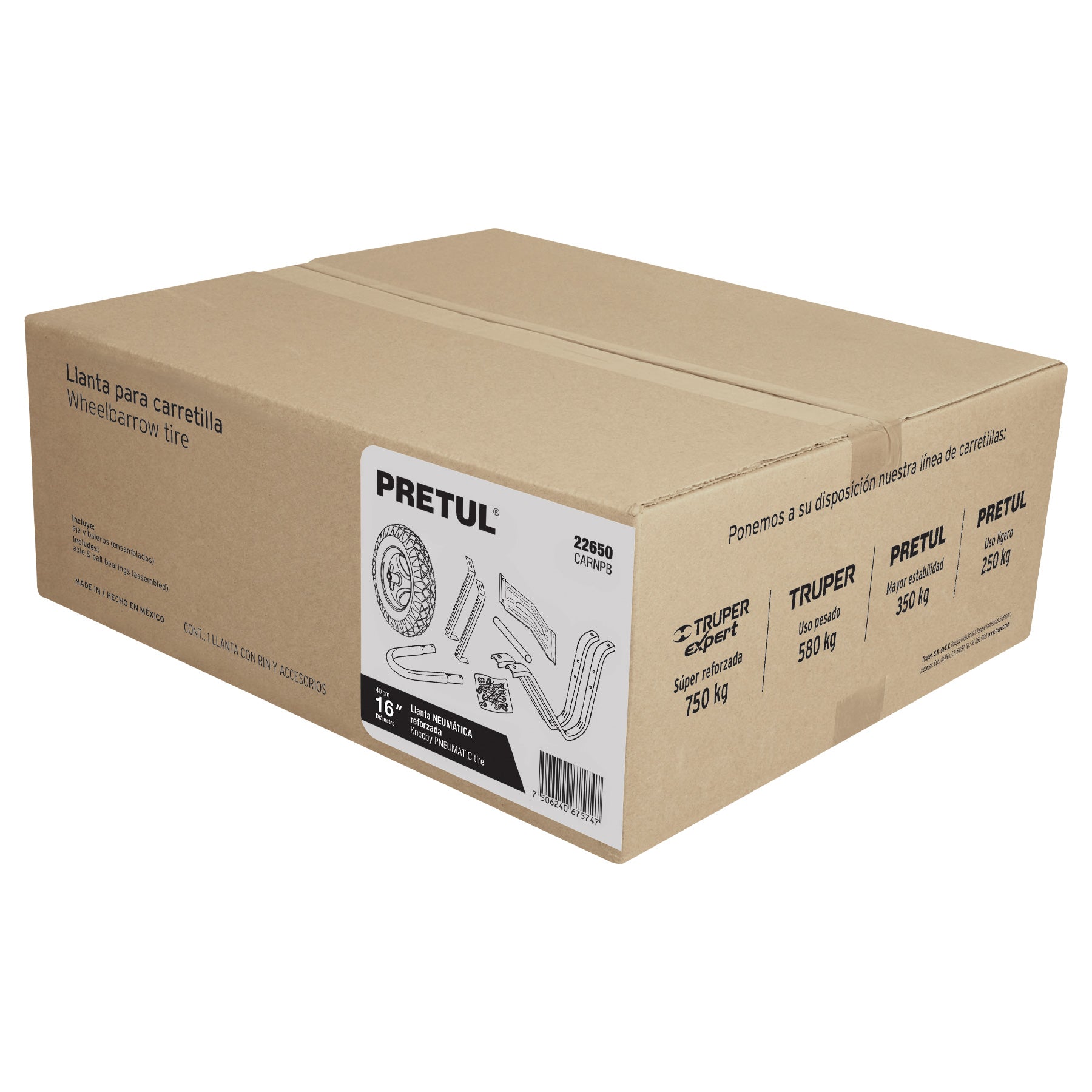 Caja con llanta neumática y acc. para carretilla roja Pretul