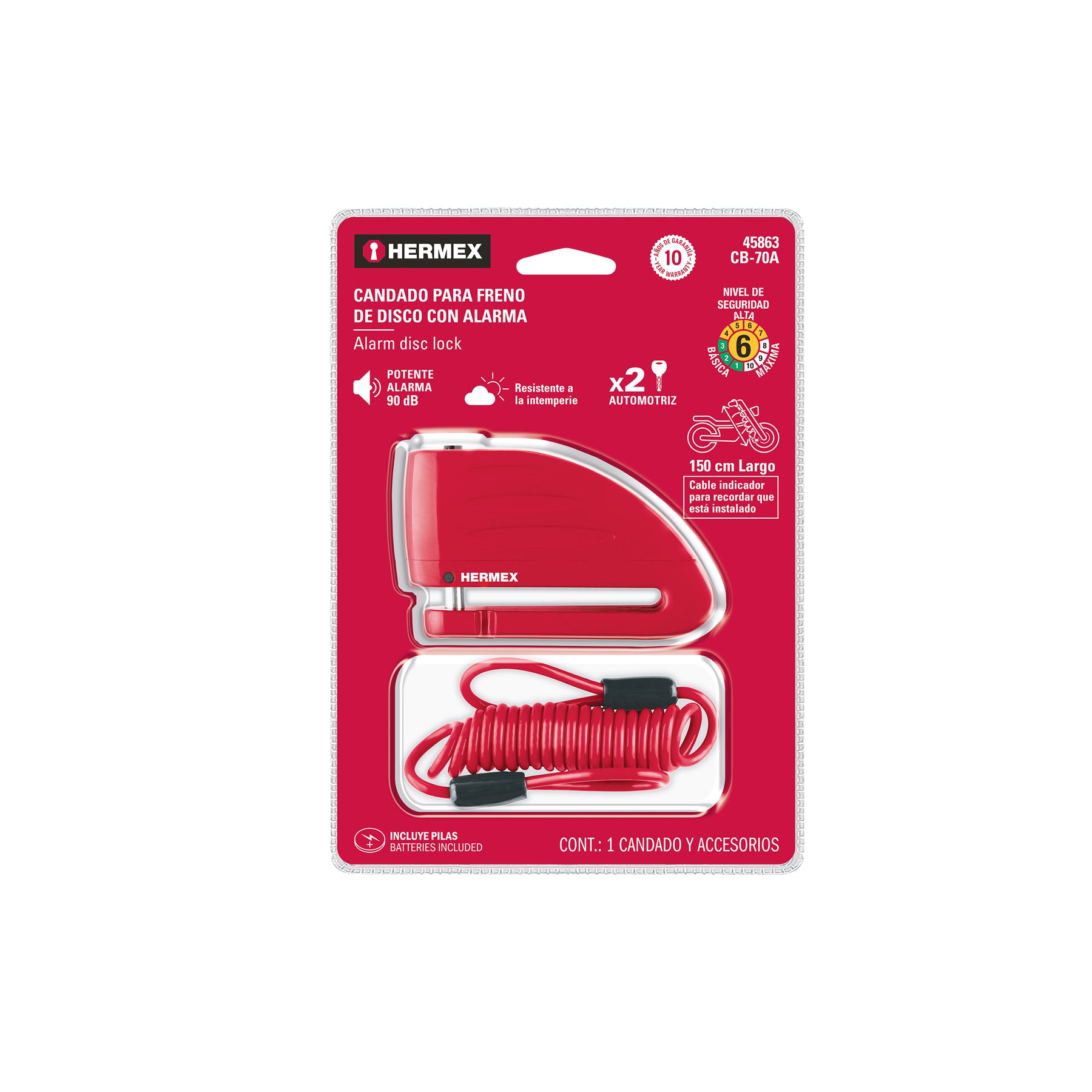 Candado para disco de motocicleta, perno de 7 mm, con alarma