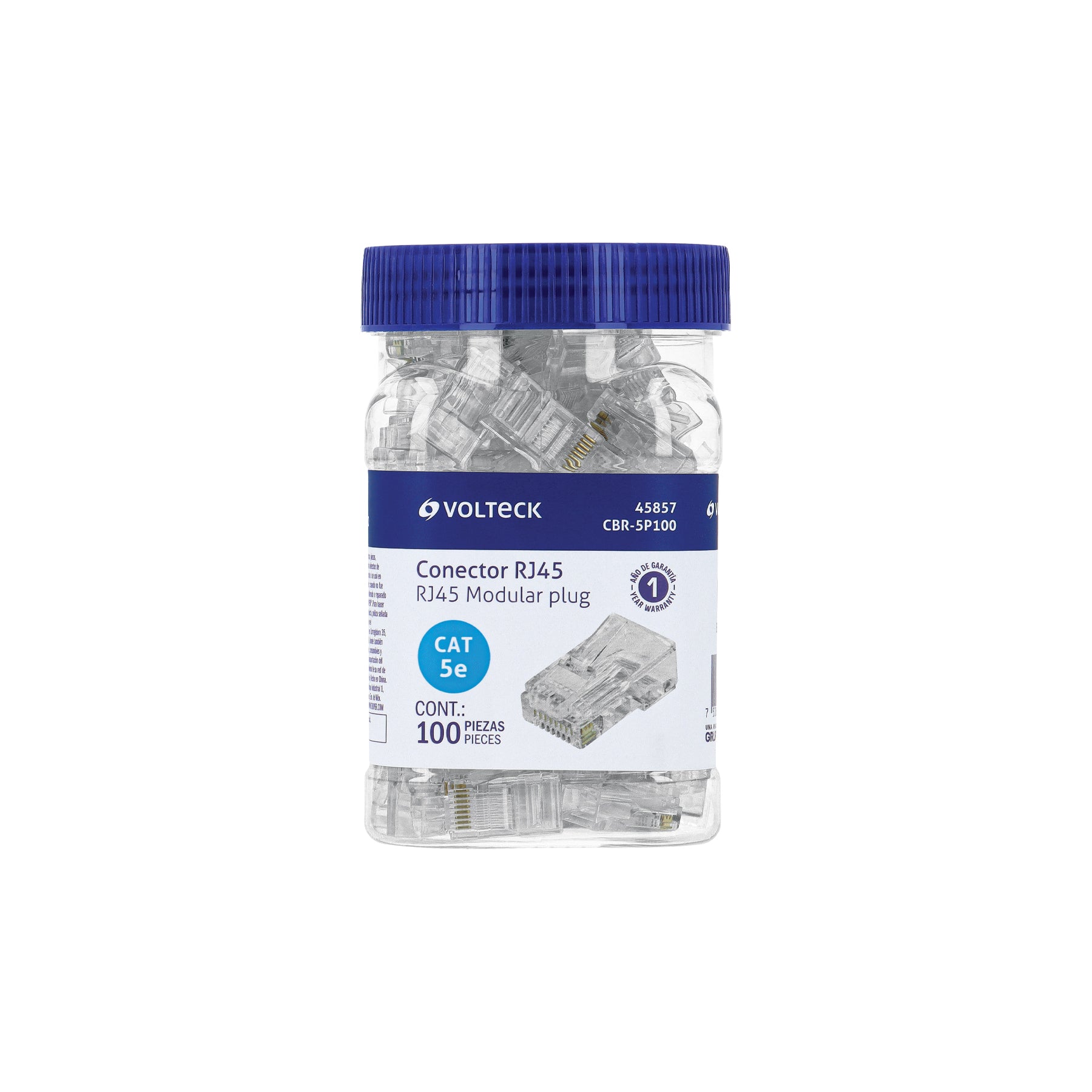 Plug RJ45 CAT5E, Bote con 100 piezas, Volteck, CBR-5P100, 45857
