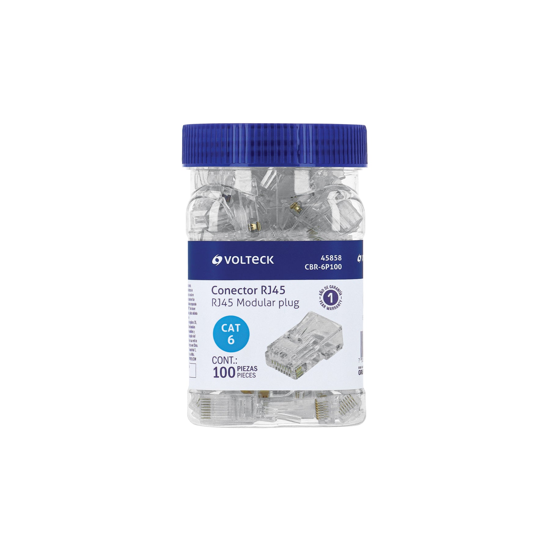 Plug RJ45 CAT6, Bote con 100 piezas, Volteck, CBR-6P100, 45858