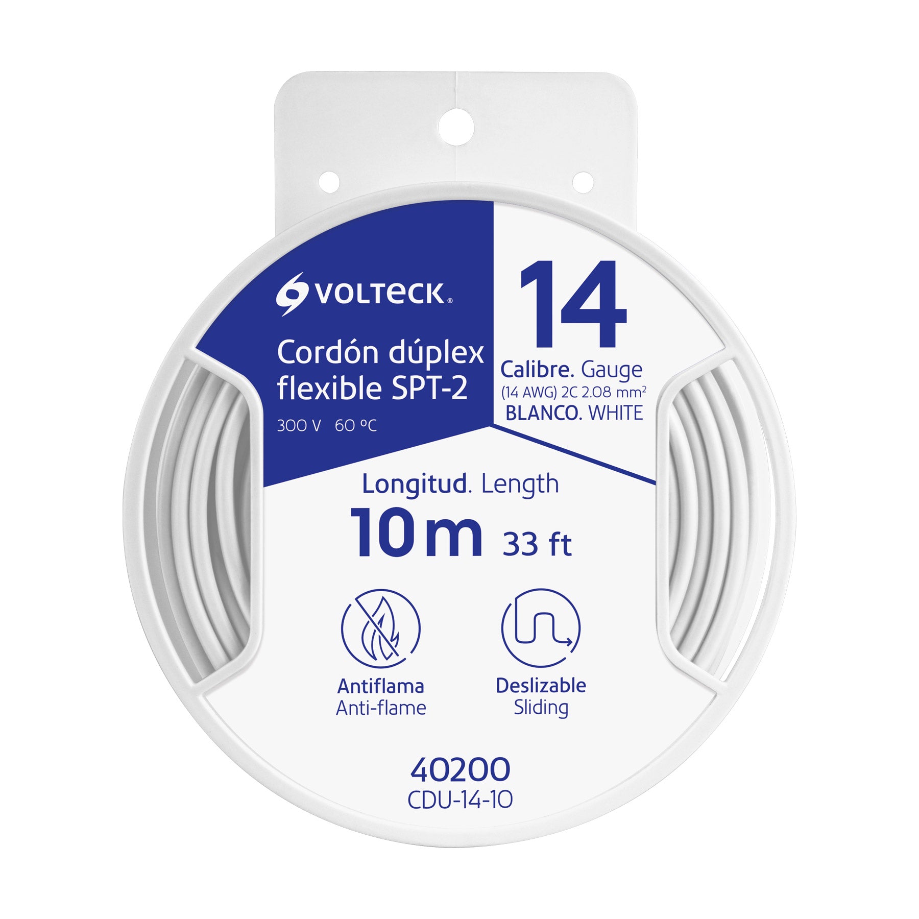 Carrete con 10 m cordón dúplex flexible SPT 14 AWG, Volteck