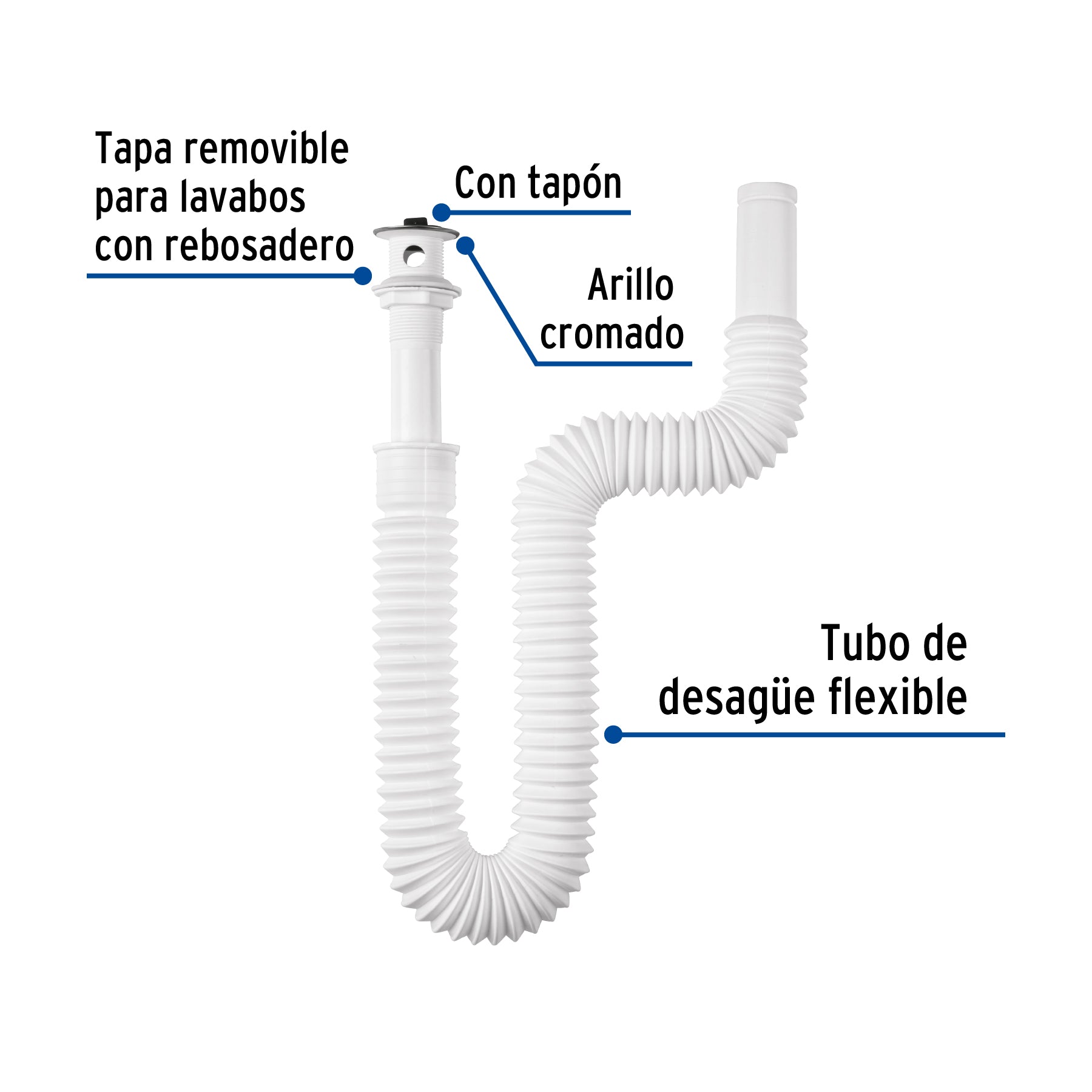 Céspol flexible para lavabo, 90 cm, arillo metálico, Foset